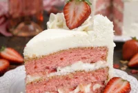 Moscato Infused Strawberry Cake with Cream Cheese Buttercream