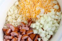 Crockpot Cheesy Smoked Sausage and Potato Bake