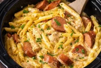 Cajun Kick Slow Cooker Chicken Alfredo with Sausage