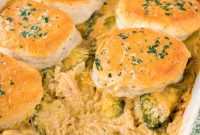 Creamy Broccoli Cheddar Chicken Biscuit Bake