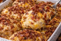 Epic Four Cheese Bacon Stuffed Chicken Casserole