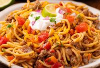 One Pot Cheesy Taco Spaghetti