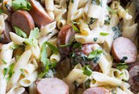 Luscious Garlic Mozzarella Pasta with Spinach and Sausage
