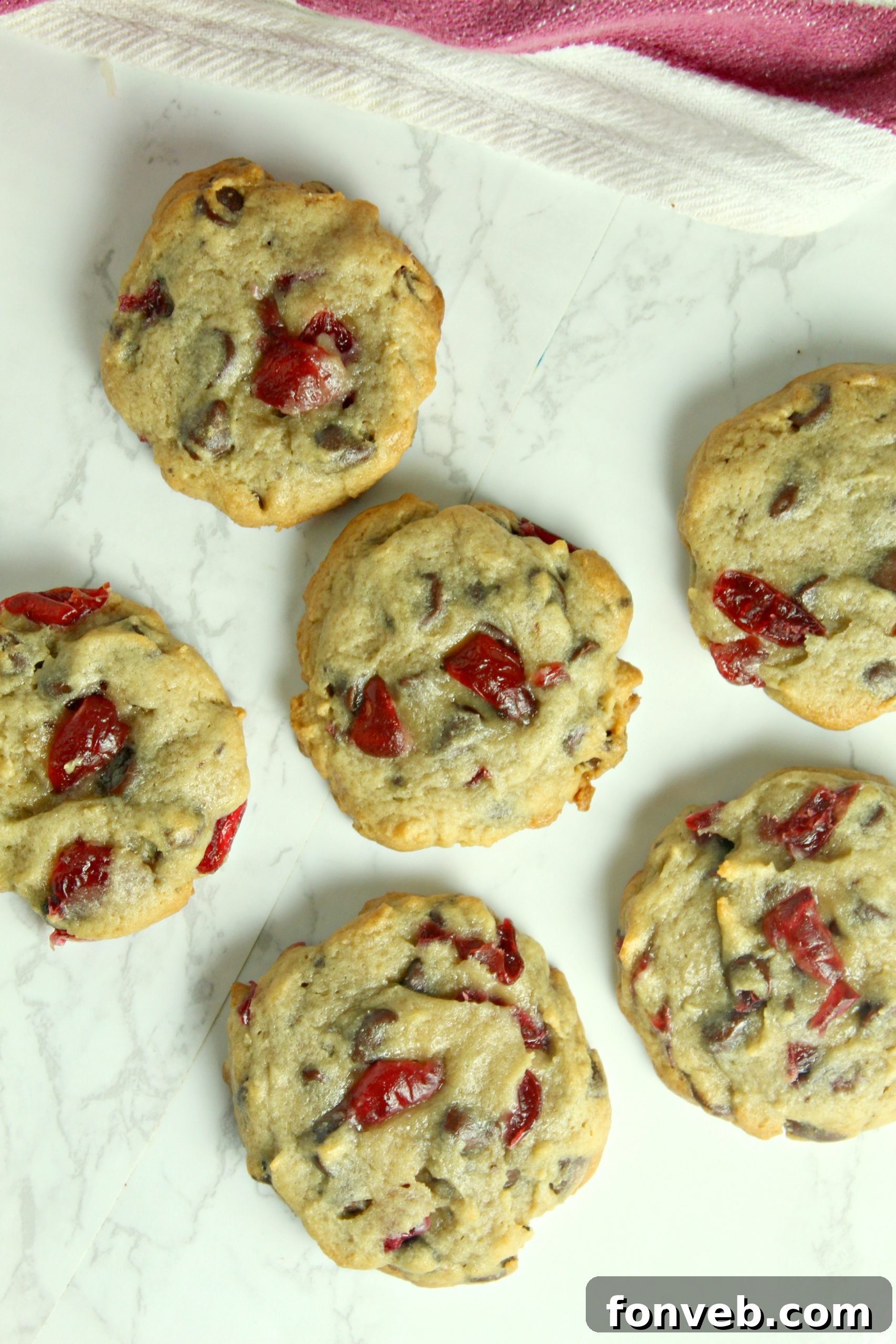 Close-up of a Cherry Garcia Cookie, showing its soft, chewy texture and rich ingredients