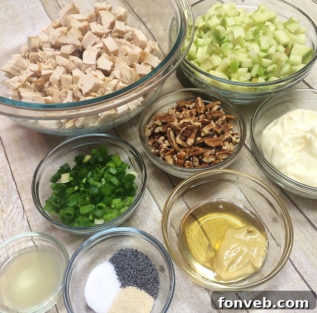 Preparing Lemon Poppy Seed Chicken Salad ingredients