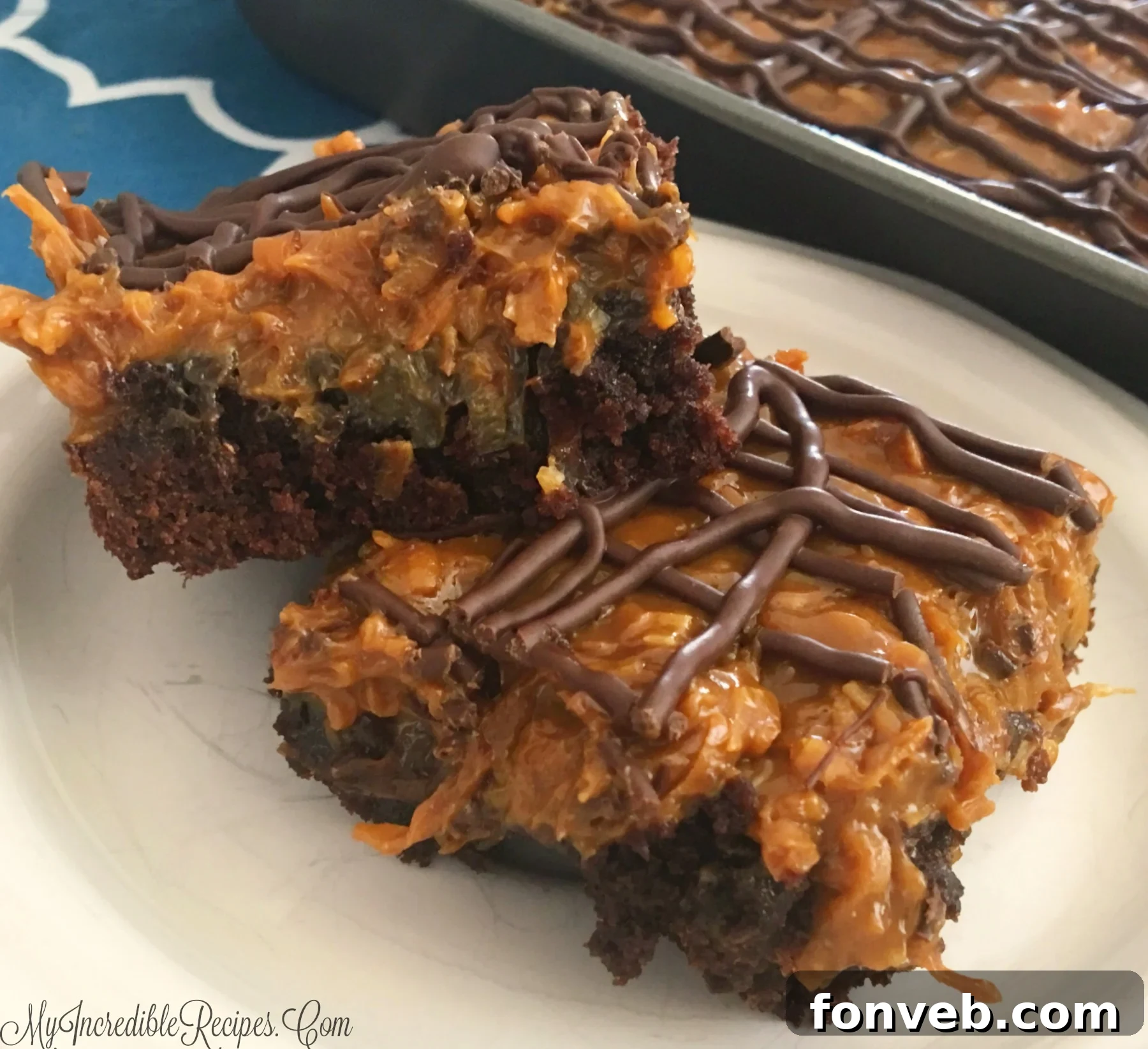 Island Caramel Coconut Dream Brownies 2 Delicious Samoa Brownies Stacked
