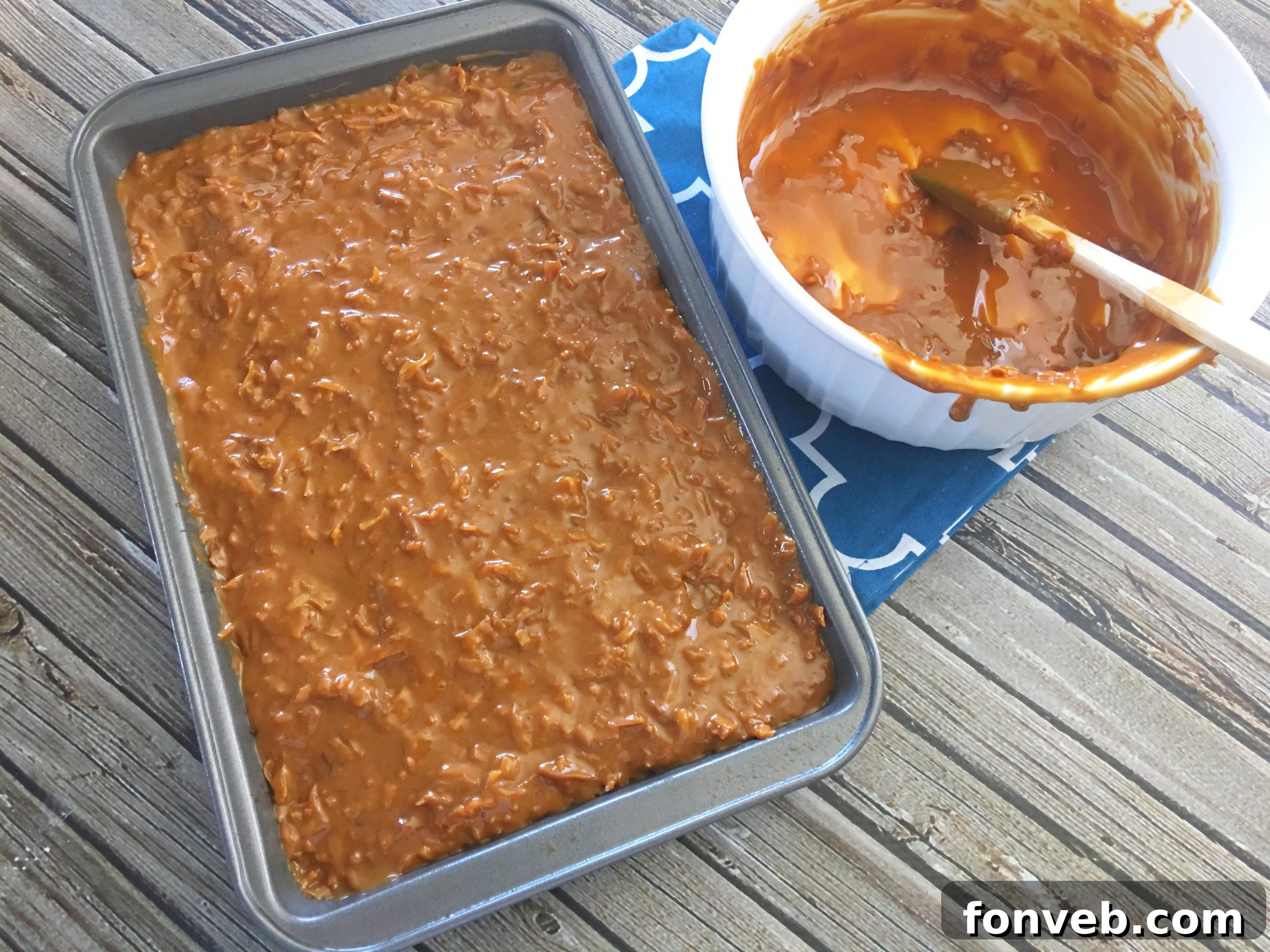 Island Caramel Coconut Dream Brownies 6 Preparing the brownie base for Samoa Brownies