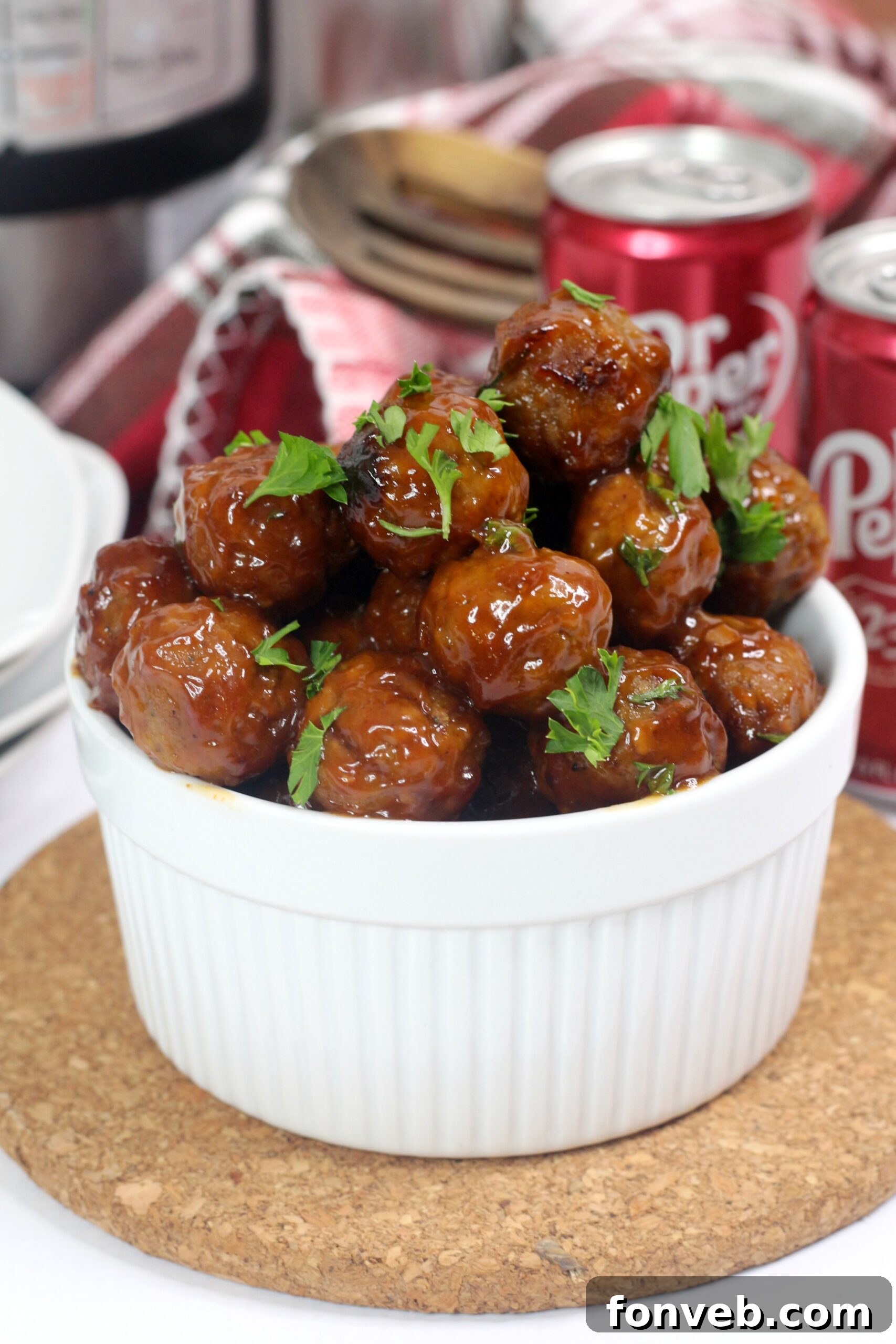 A plate of Dr Pepper Meatballs ready for serving