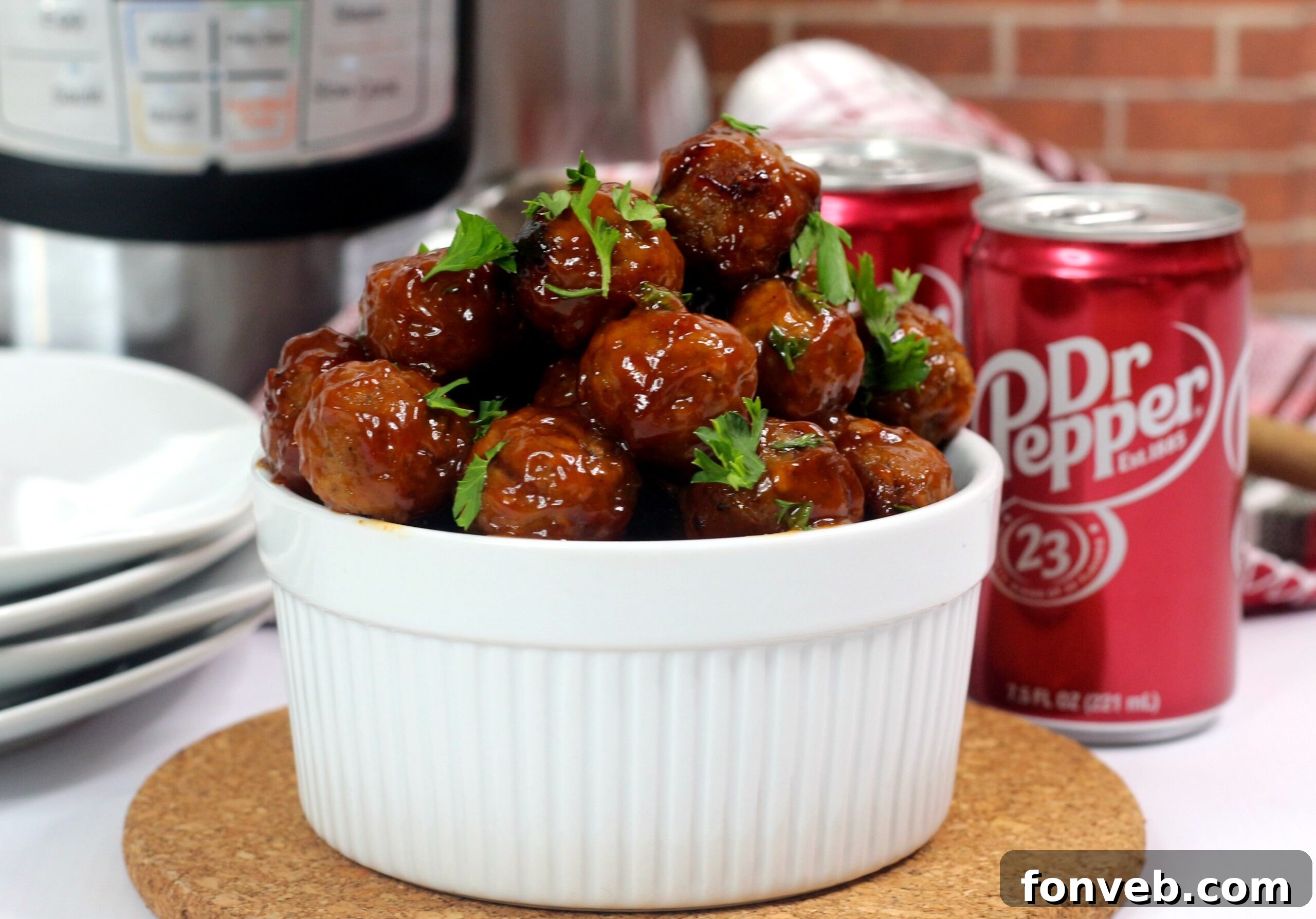 Dr Pepper Meatballs arranged beautifully for a party