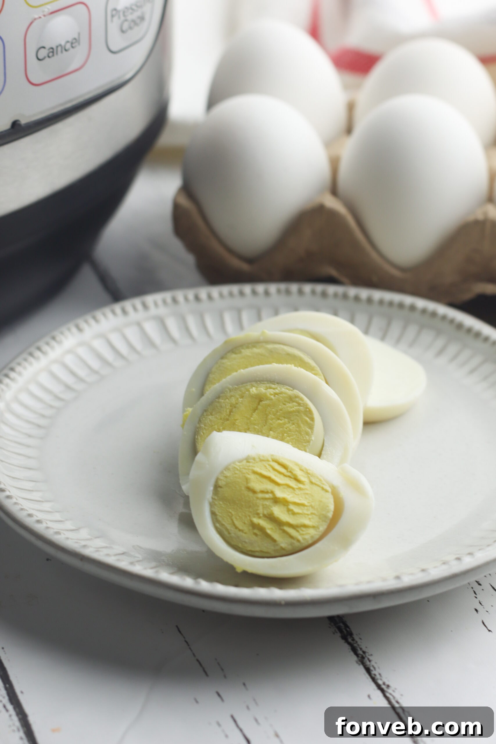 Foolproof Instant Pot Hard Boiled Eggs 5 Close-up of Instant Pot Hard Boiled Eggs, perfectly peeled