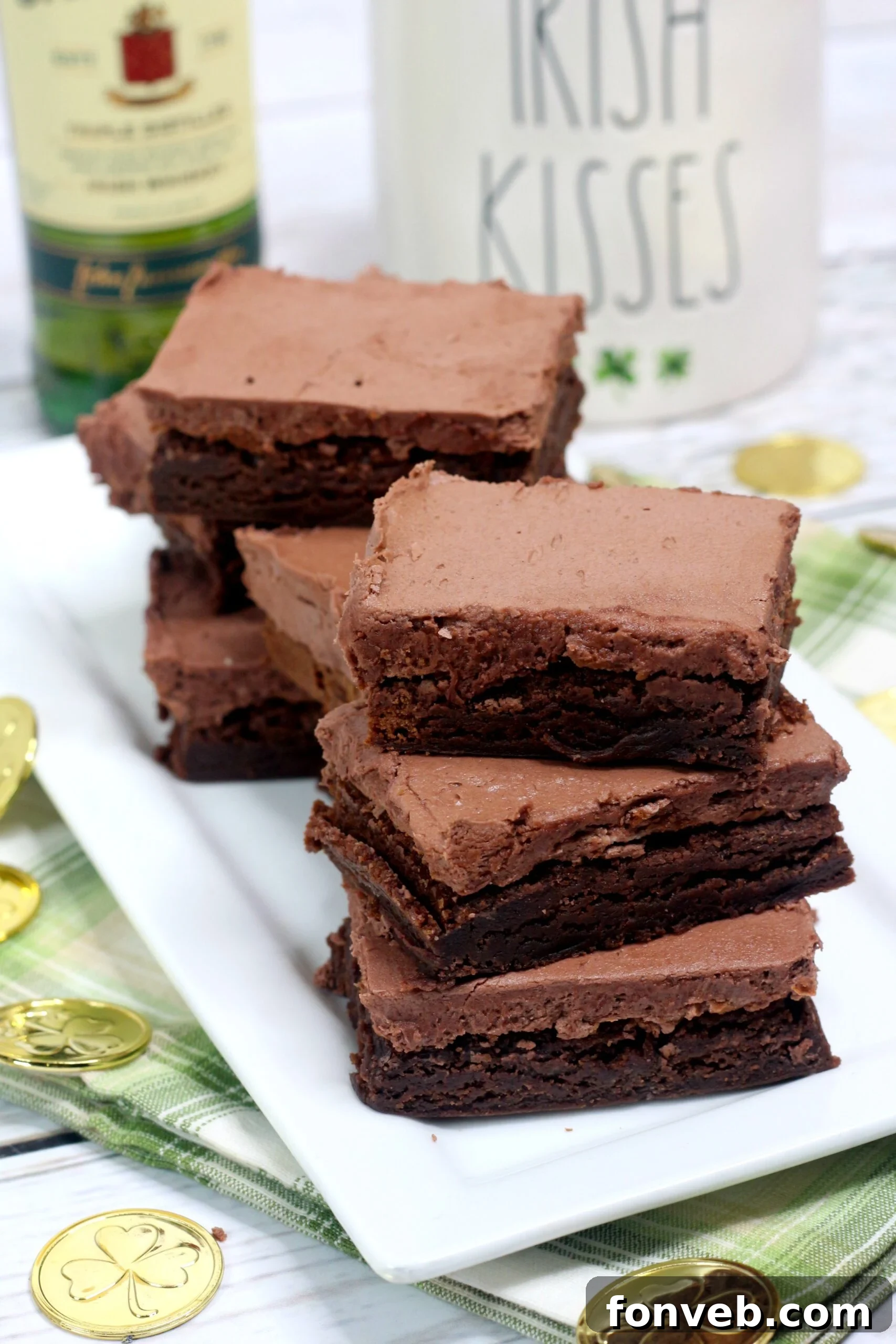 Delicious Irish Fudge Brownies ready to be served on St. Patrick's Day