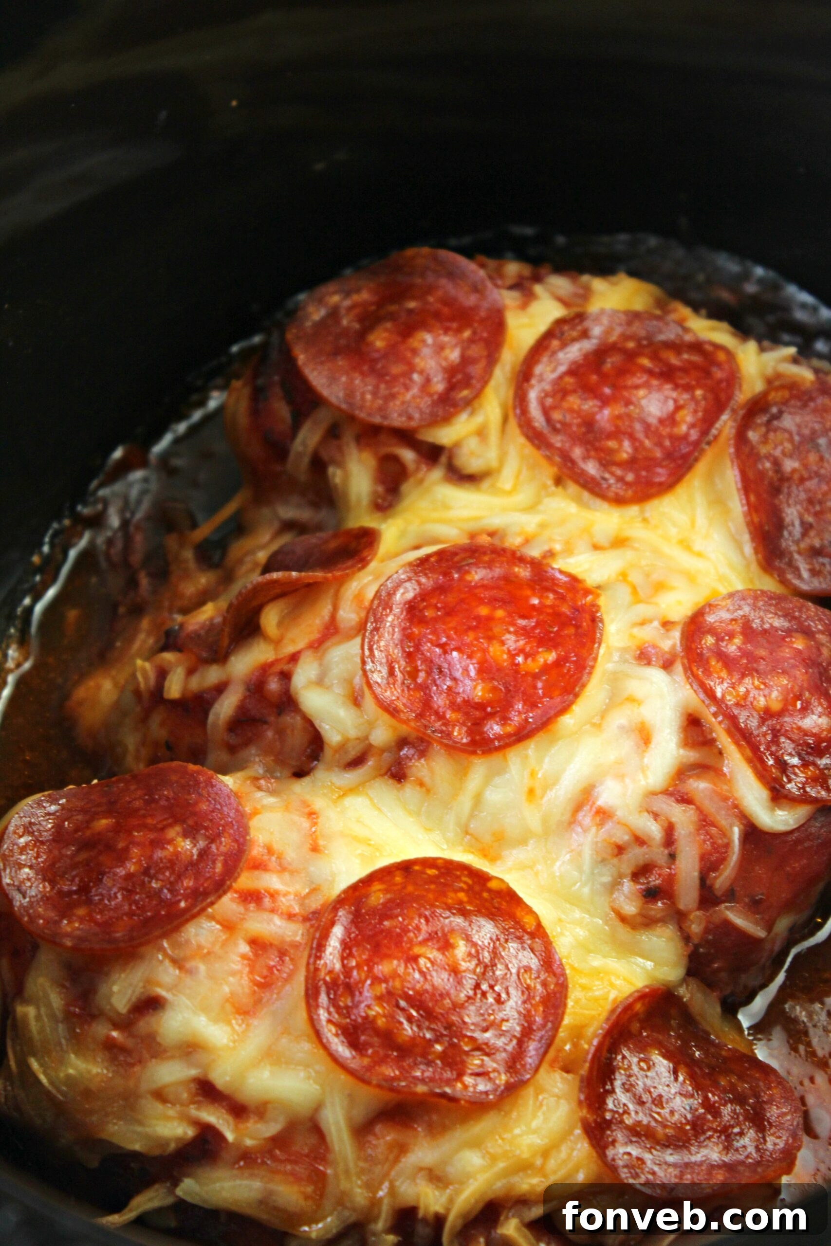 Close-up of Slow Cooker Pizza Chicken being served