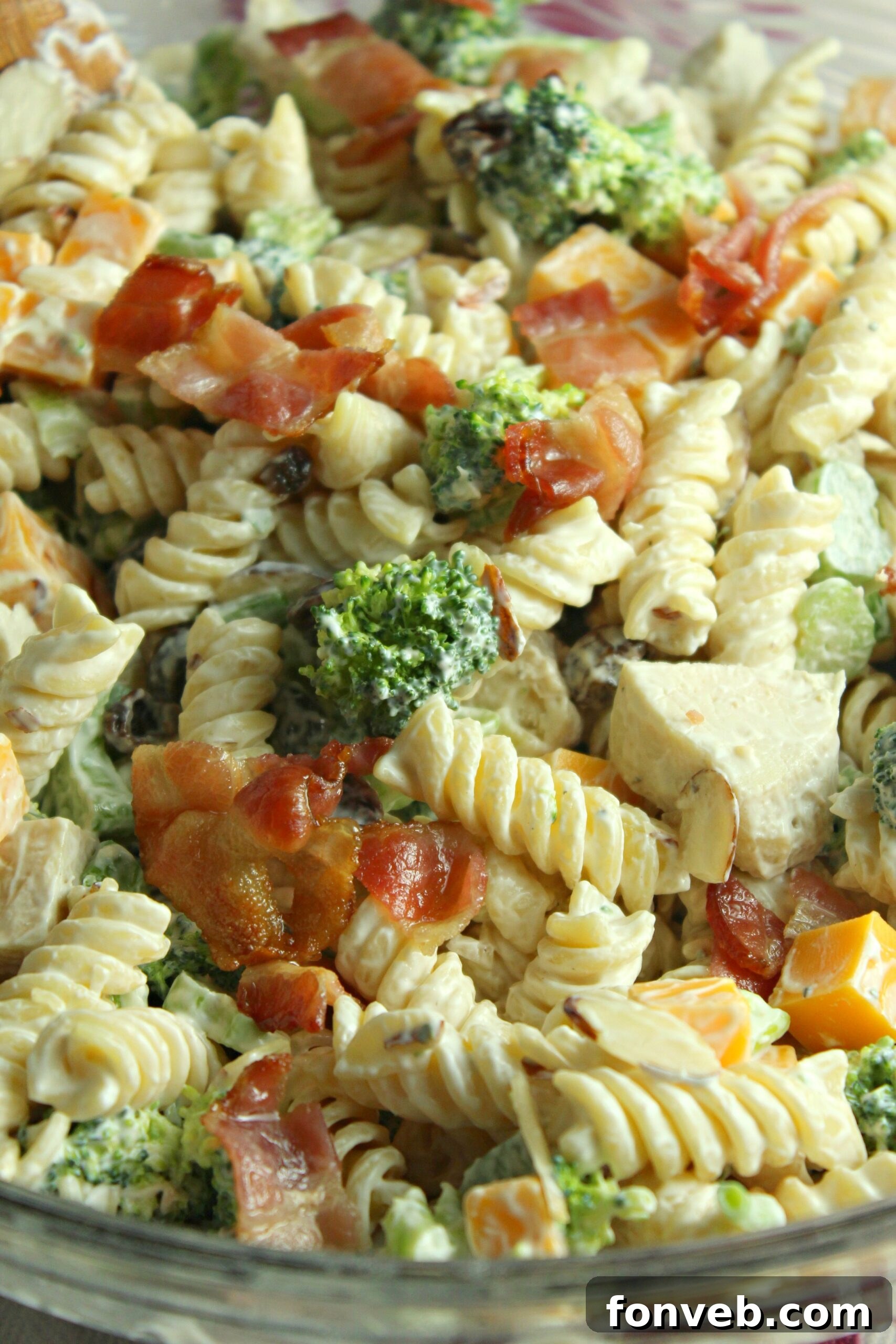 Chicken Bacon Broccoli Pasta Salad served with a side of grilled chicken