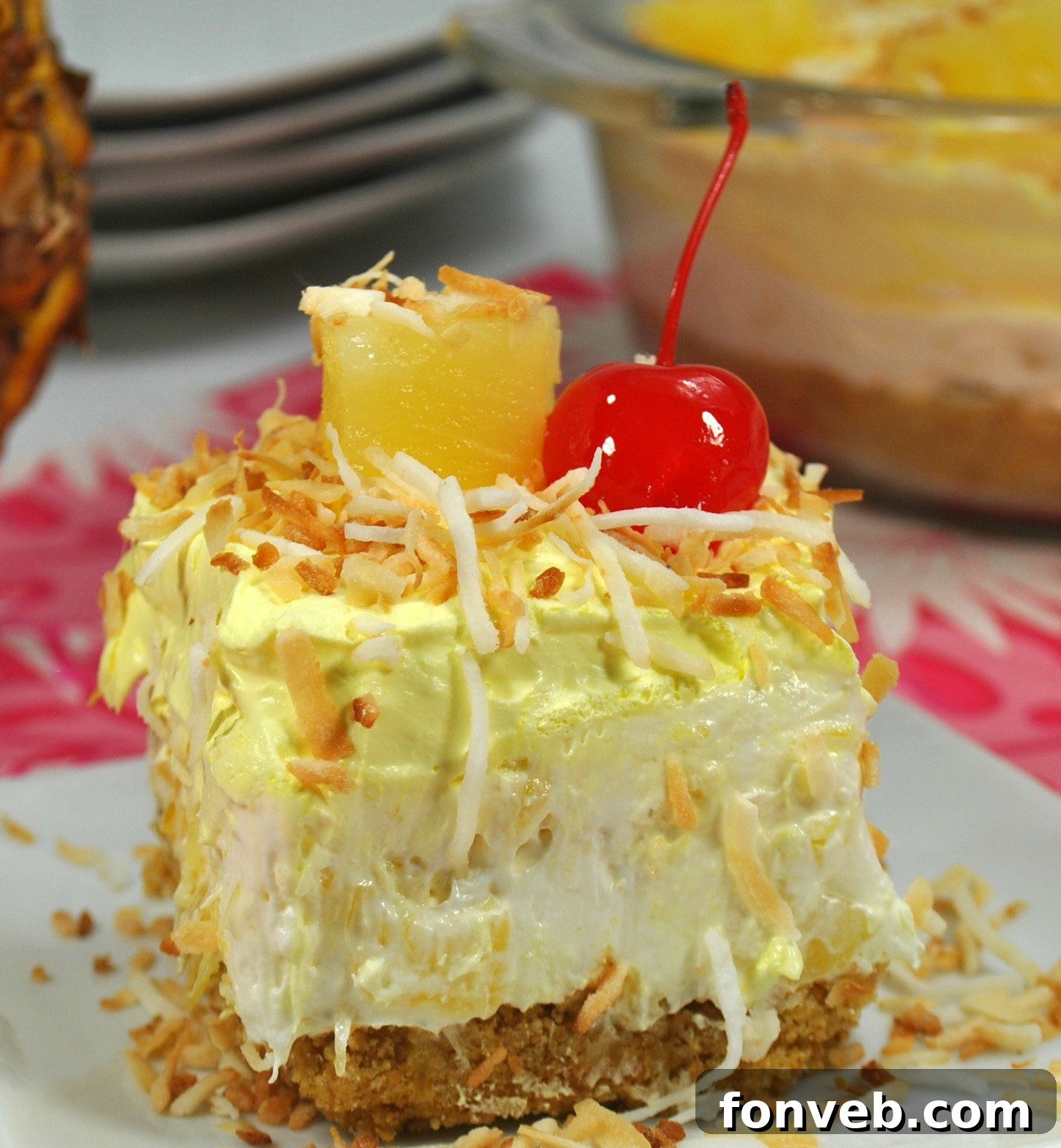 Delicious No-Bake Pineapple Dream Dessert slices ready to be served