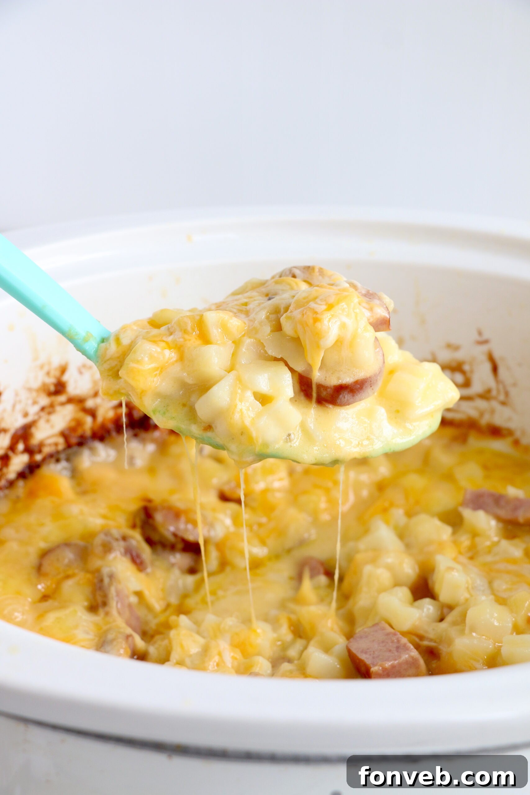 A close-up view of the hash browns, showing they are cubed rather than shredded.