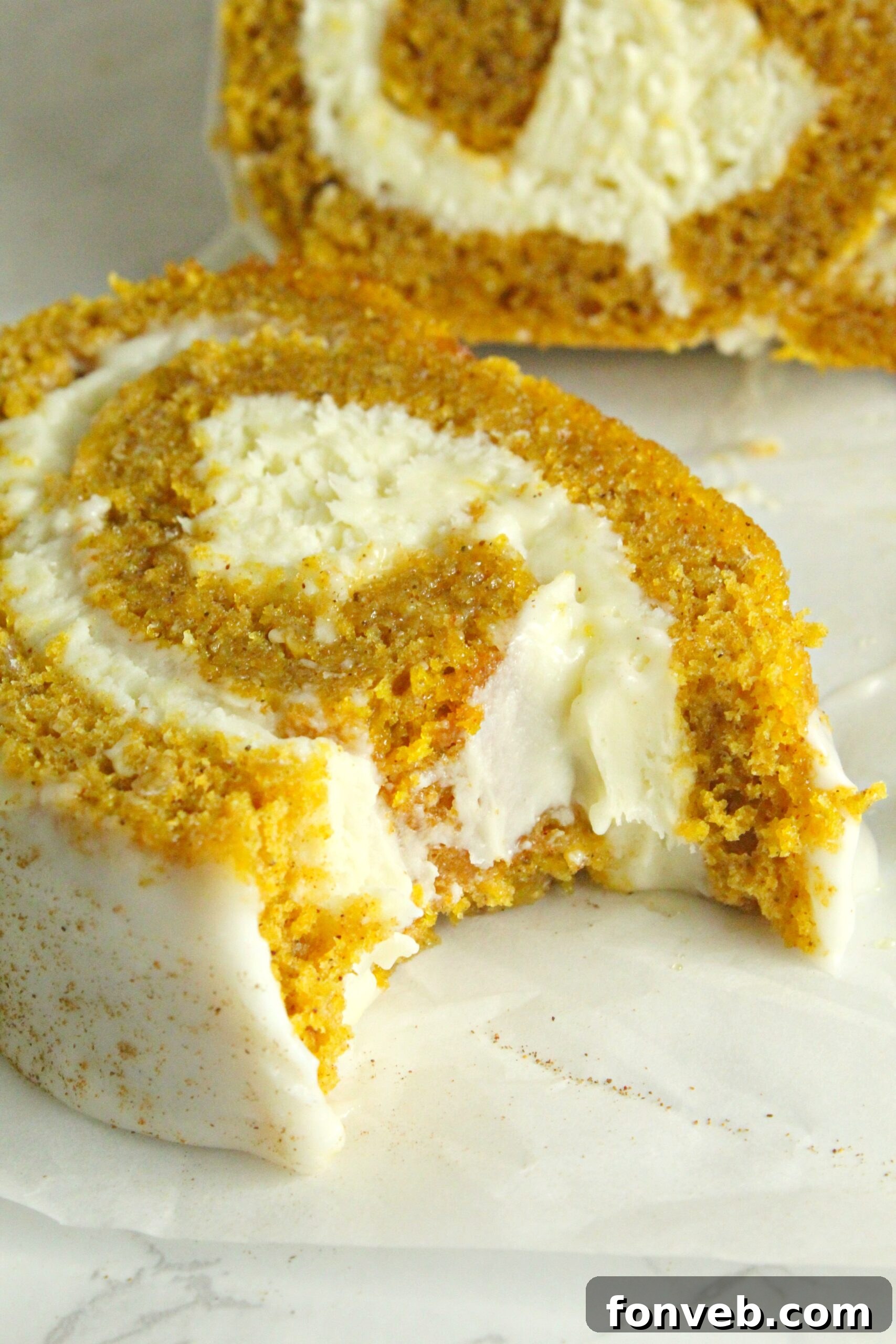 A final image of the pumpkin cake roll, ready for serving.