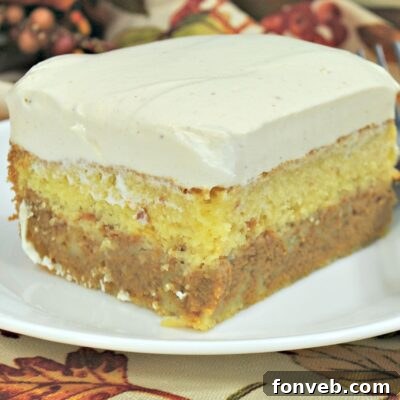 Enchanted Pumpkin Dream Cake 7 Close-up of the side of the Pumpkin Magic Cake slice, highlighting the beautiful layered structure.