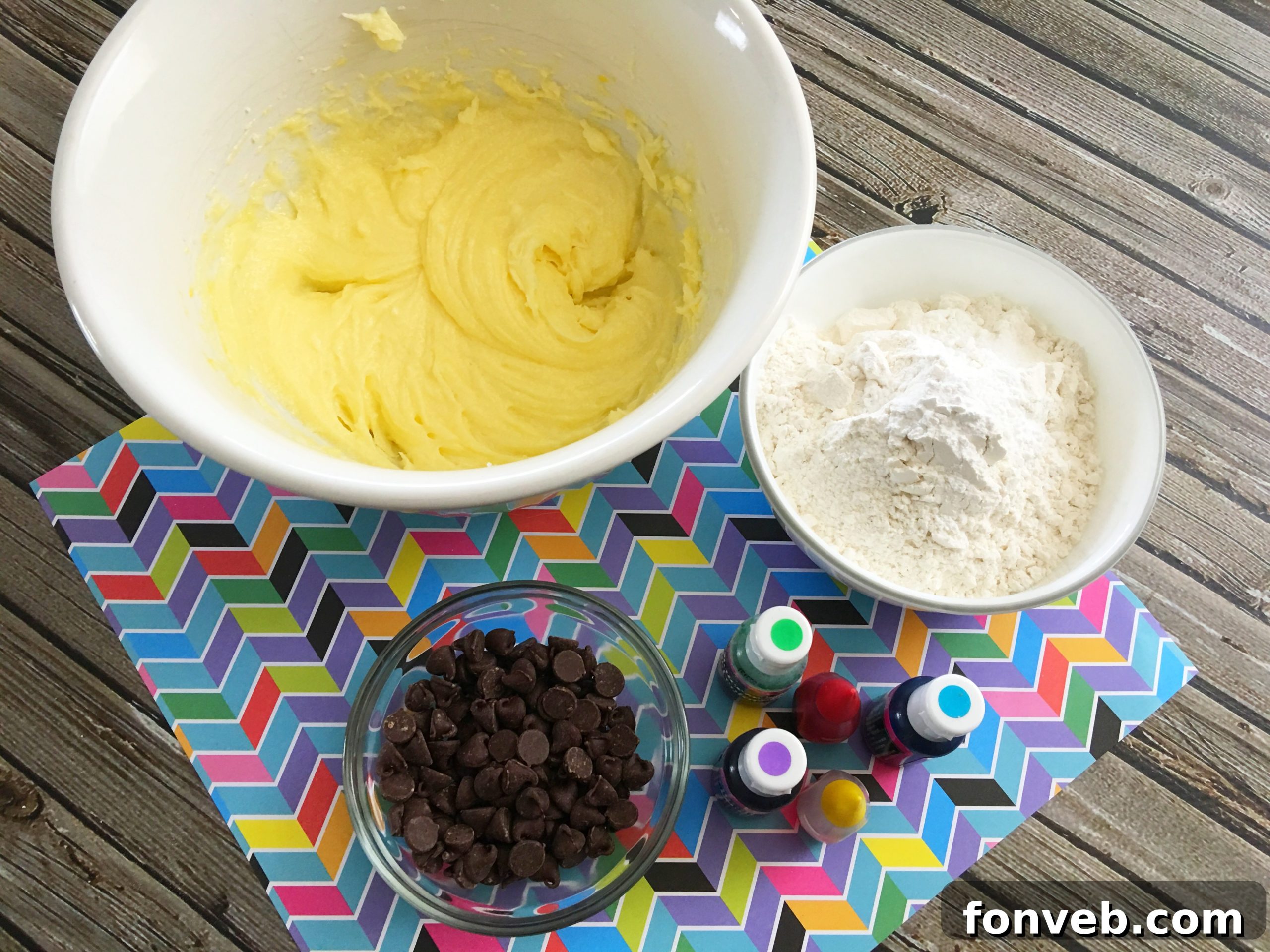 Handcrafted Rainbow Chocolate Chip Cookies 3 Close-up of a perfectly baked, thick rainbow cookie