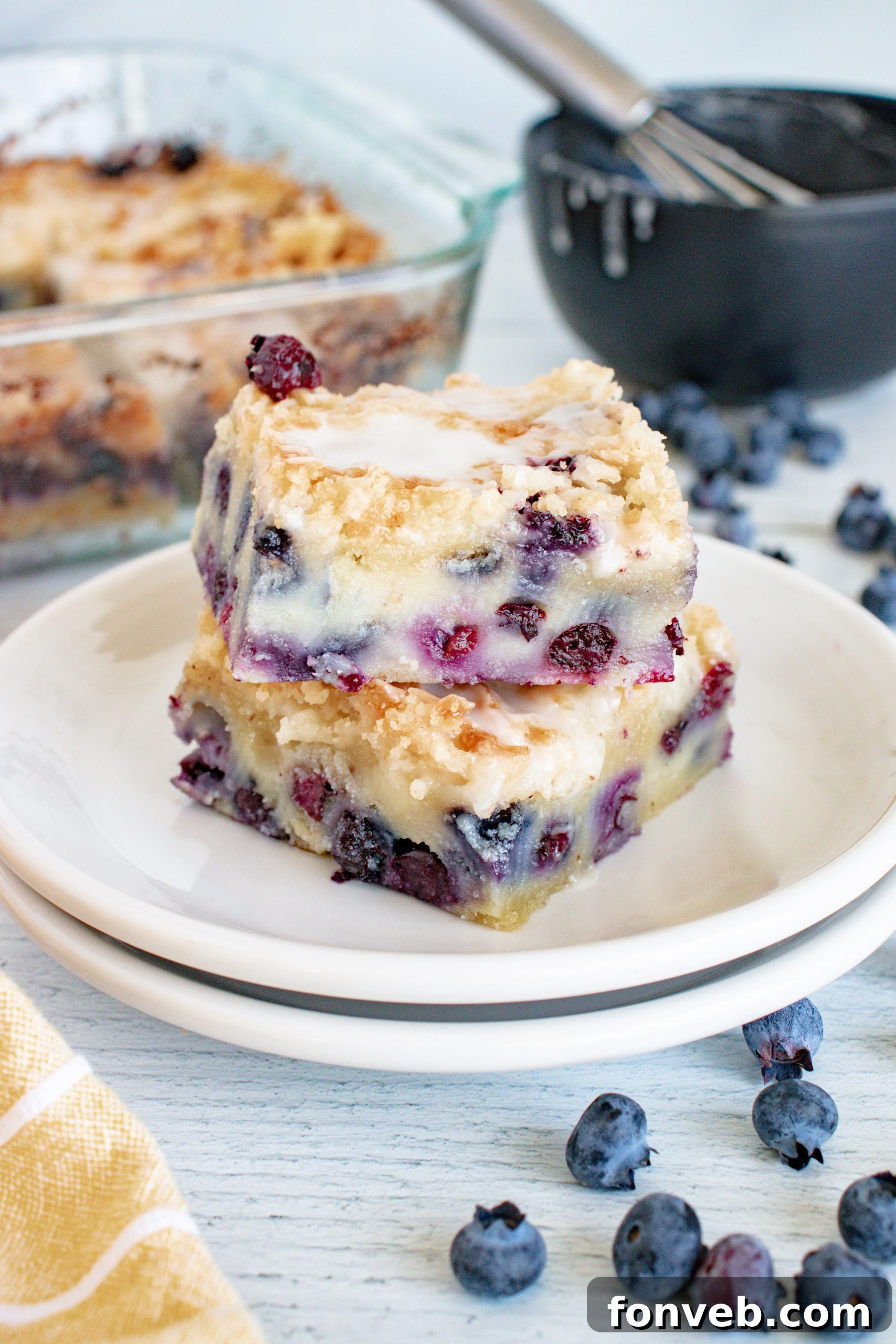 Blueberry Muffin Crumble Cake with Vanilla Drizzle 9 Full blueberry muffin cake, showing its golden crumb and inviting glaze.