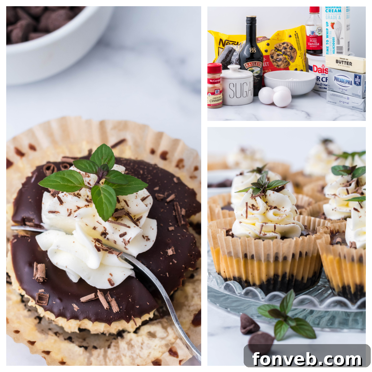 Array of mini Baileys cheesecakes on a cooling rack, showcasing their uniform size and topping