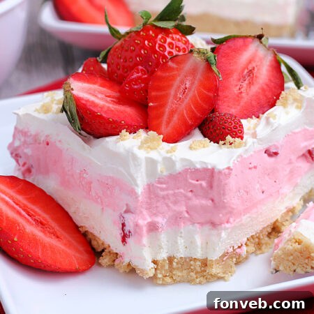 Strawberry Dessert Lasagna (No Bake) finished and garnished