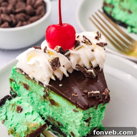 A circular image featuring the Grasshopper Cheesecake