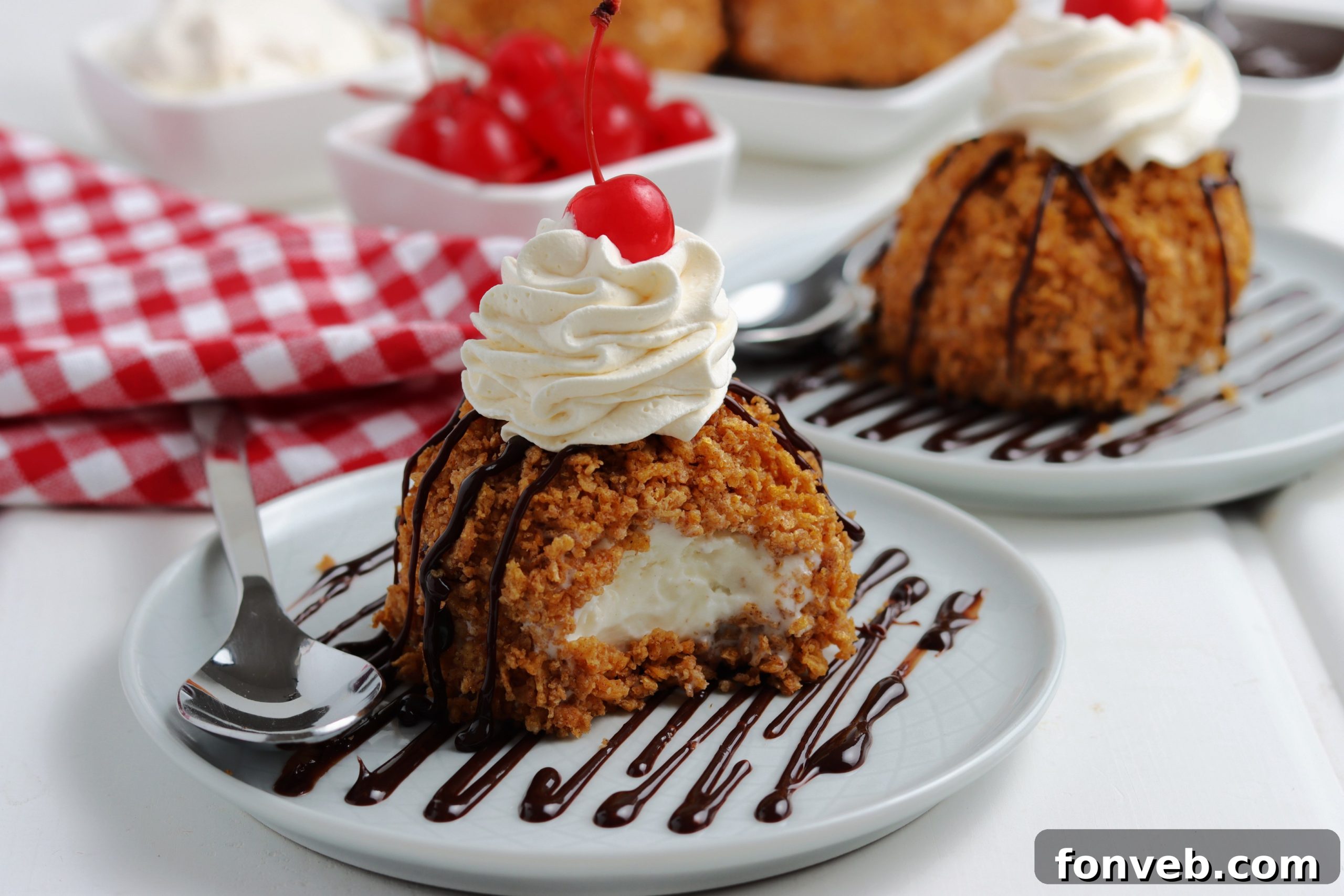 Golden-Fried Ice Cream Delight 4 Three individual servings of fried ice cream with various toppings