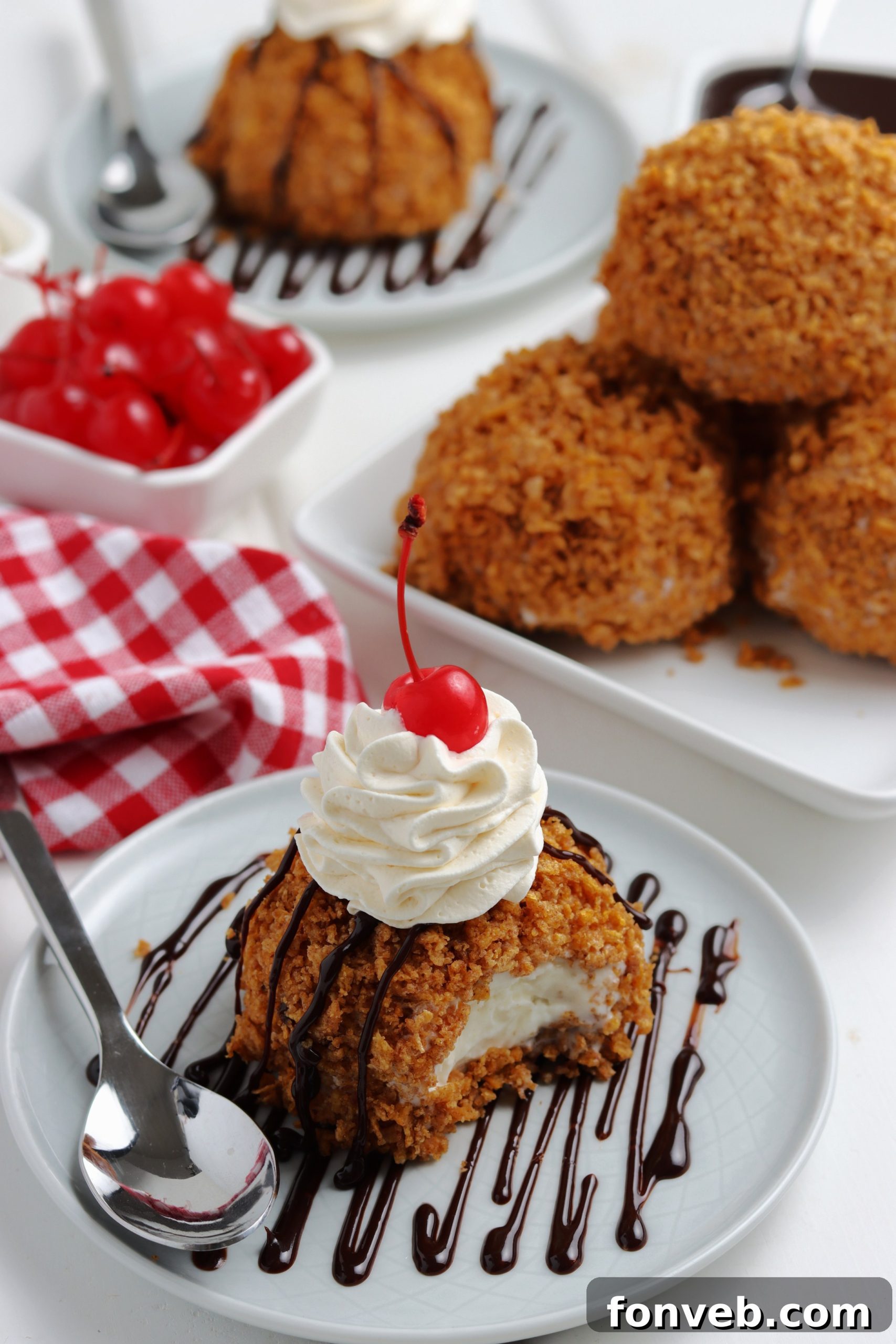 Golden-Fried Ice Cream Delight 8 Close-up of the crispy coating on a fried ice cream ball