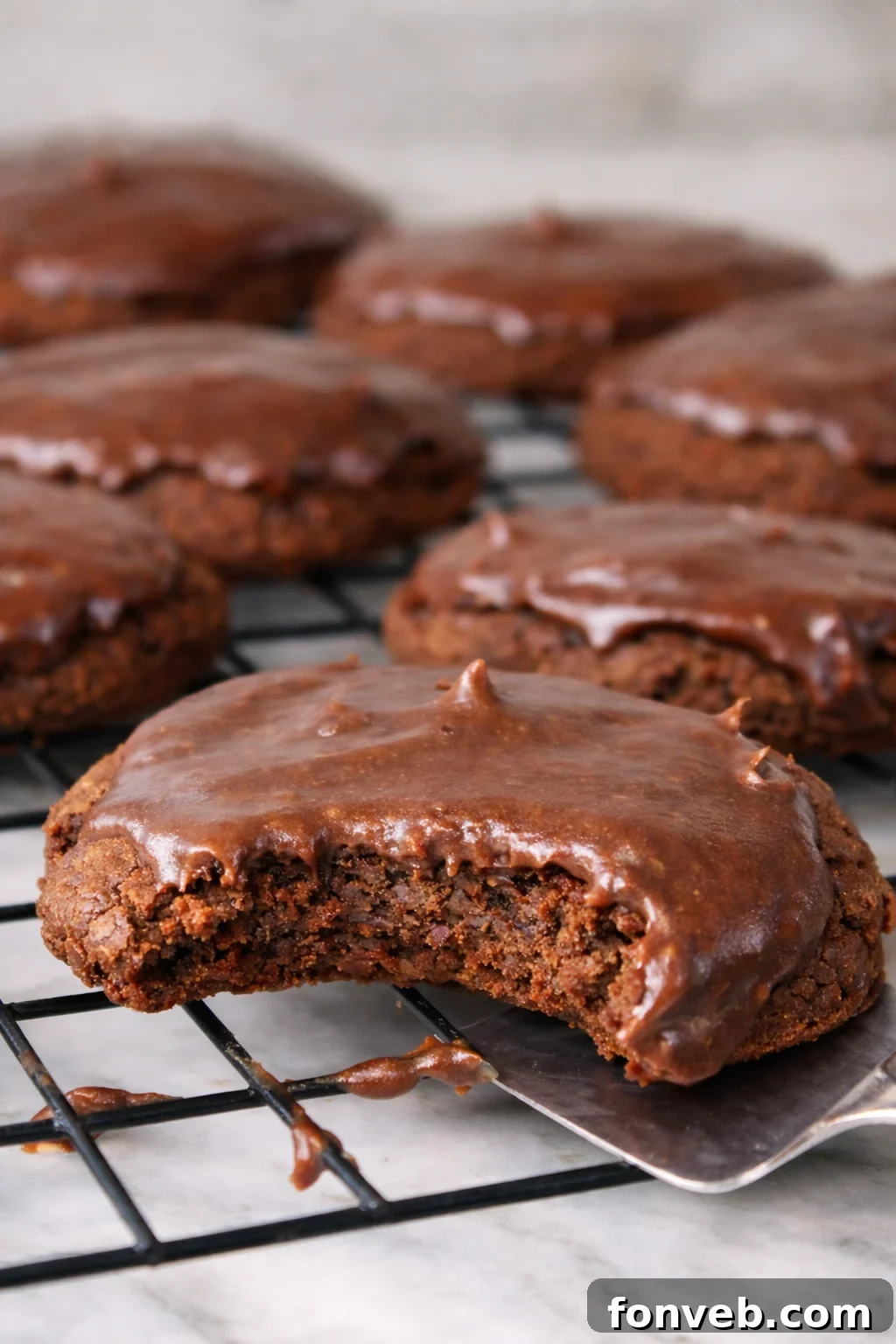 Fudgy Texas Sheet Cake Cookies 2 Texas sheet cake cookies cooling on a wire rack