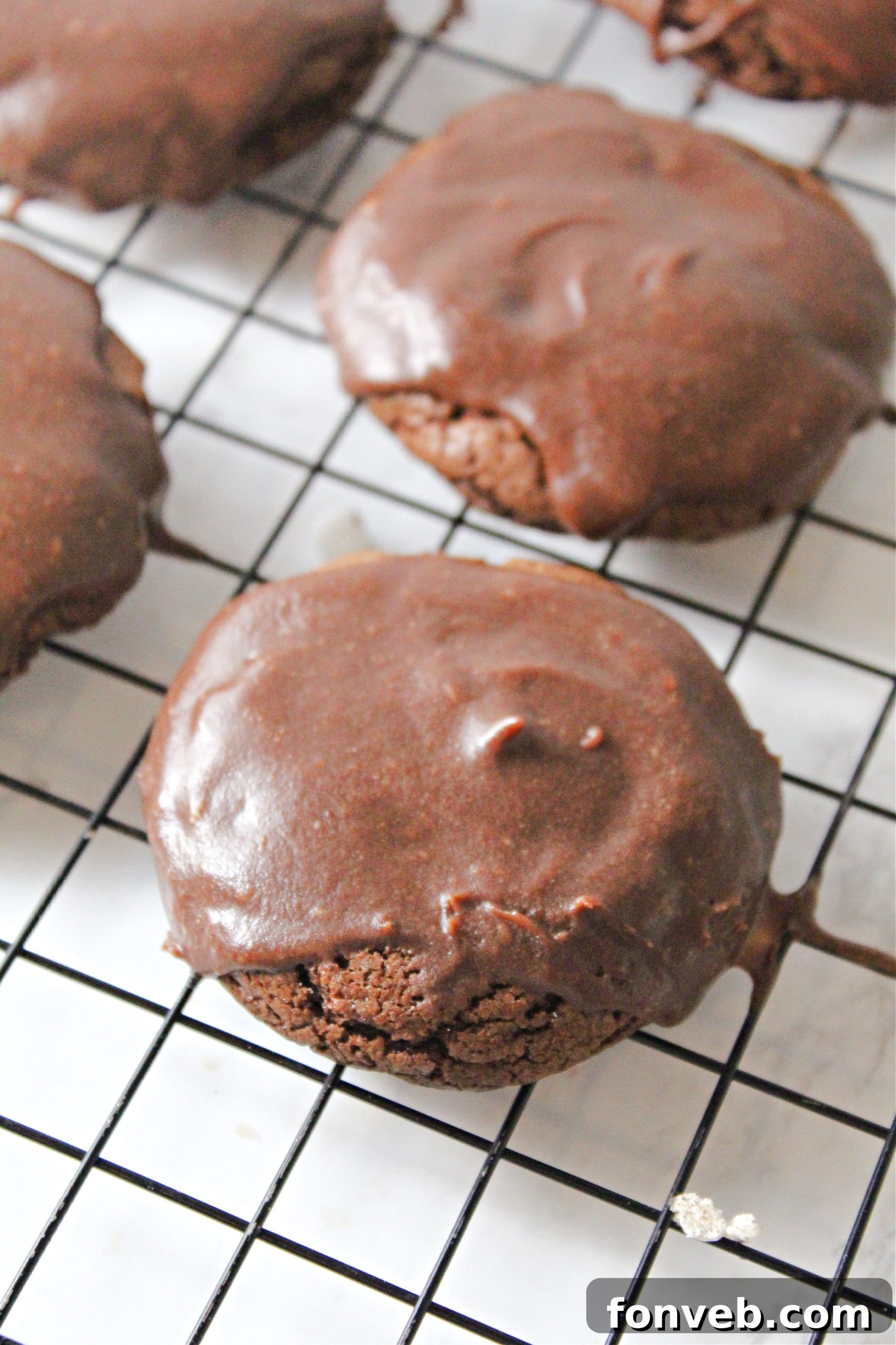 Fudgy Texas Sheet Cake Cookies 3 Stack of Texas Sheet Cake Cookies on a cooling rack