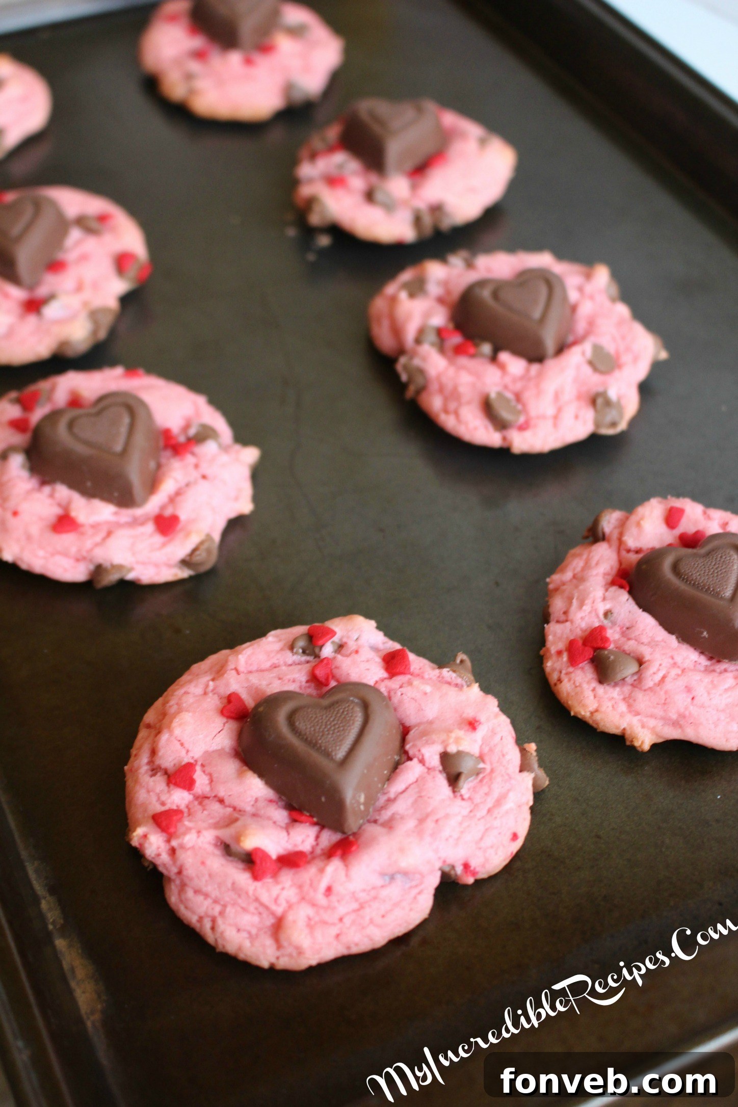 Baked Strawberry Chocolate Chip Cookies with Sprinkles