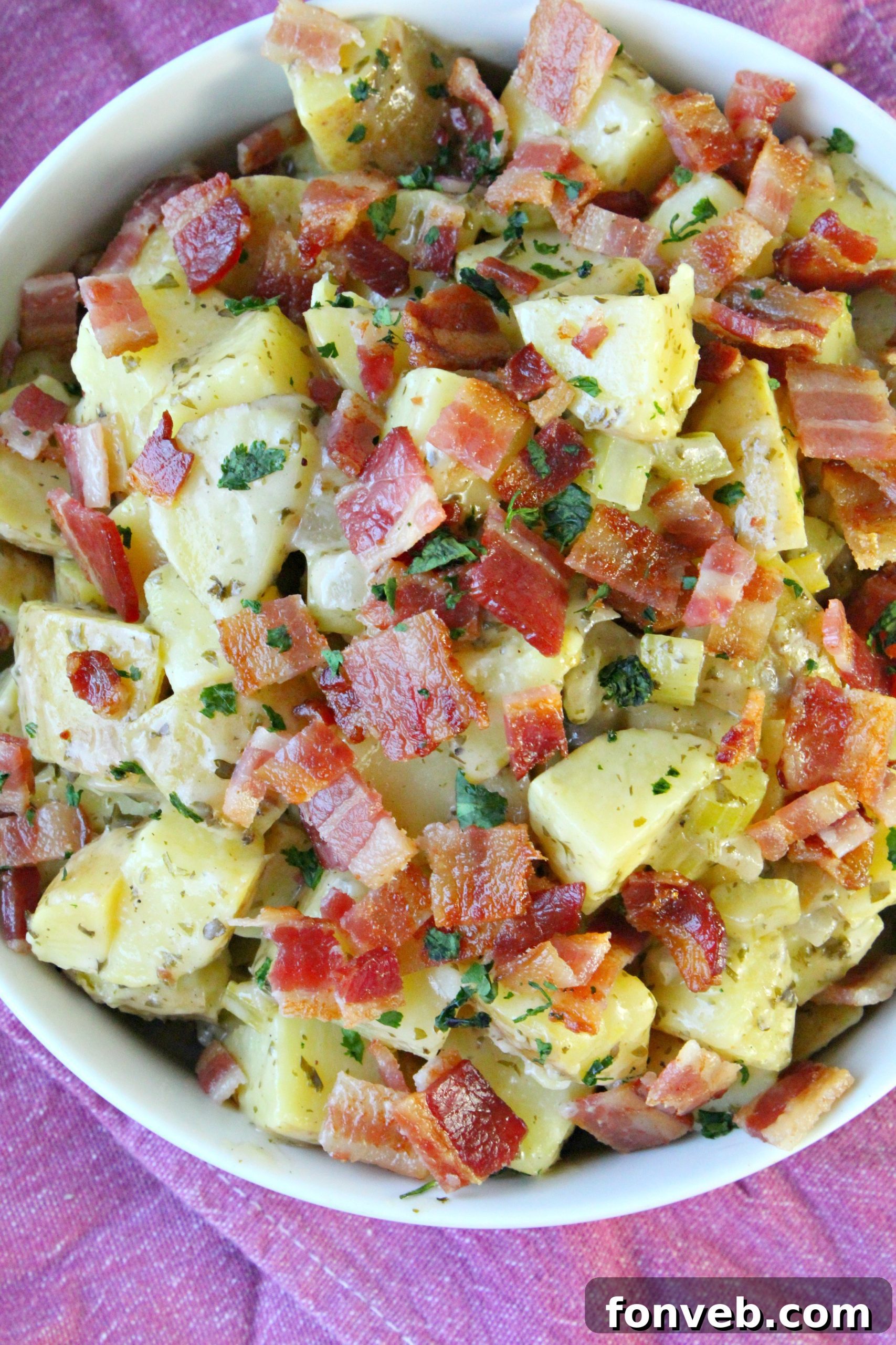 Tangy German Potato Salad 9 Finely diced white onions, ready to be sautéed for the dressing.