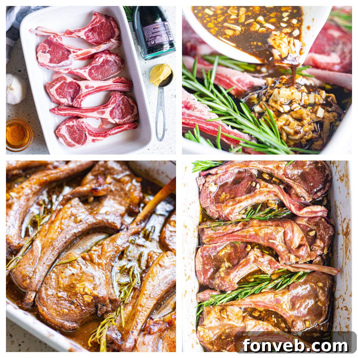 A close-up of a single balsamic garlic lamb chop, showing its juicy interior and caramelized exterior