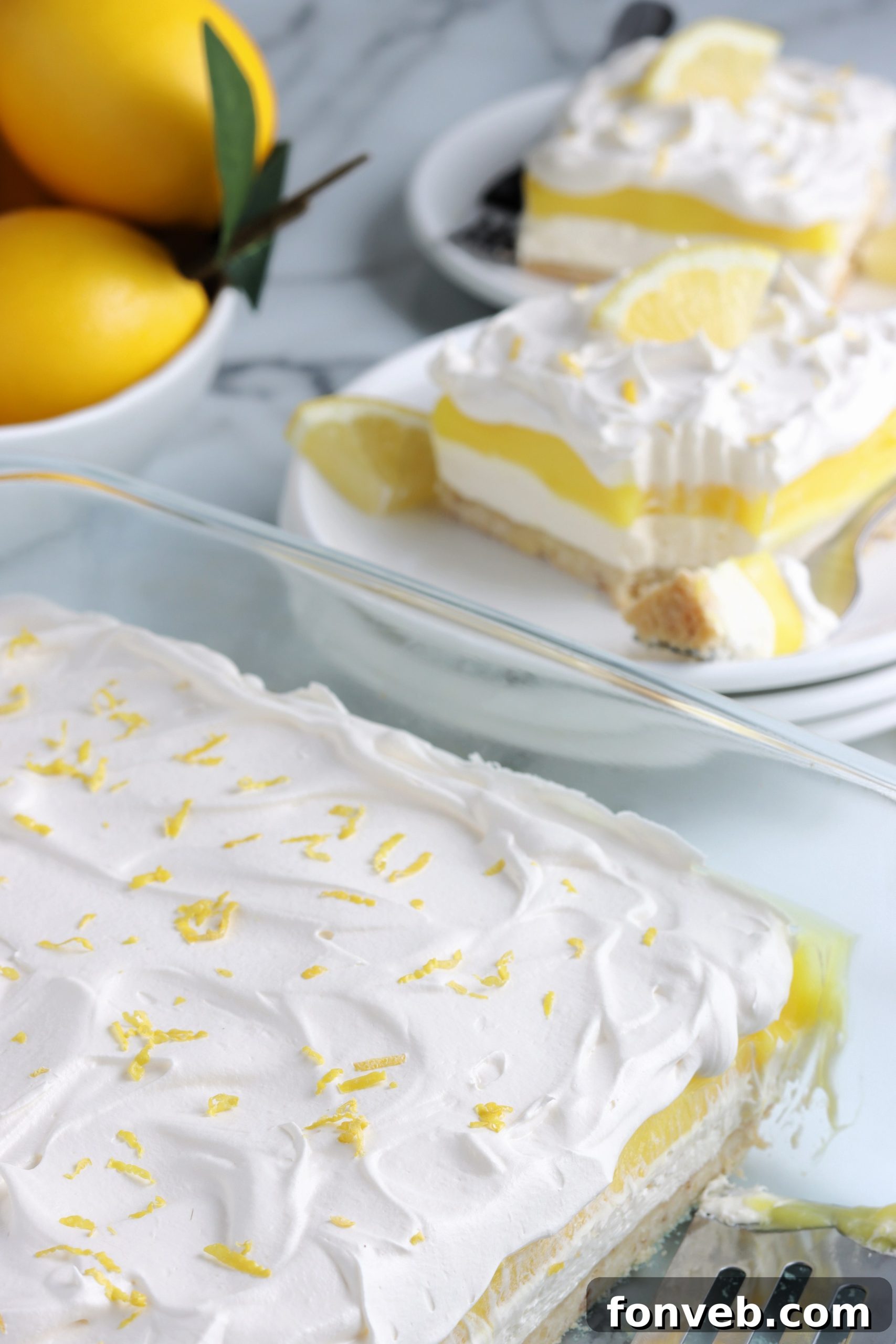 Lemon Lush Dessert in a baking dish