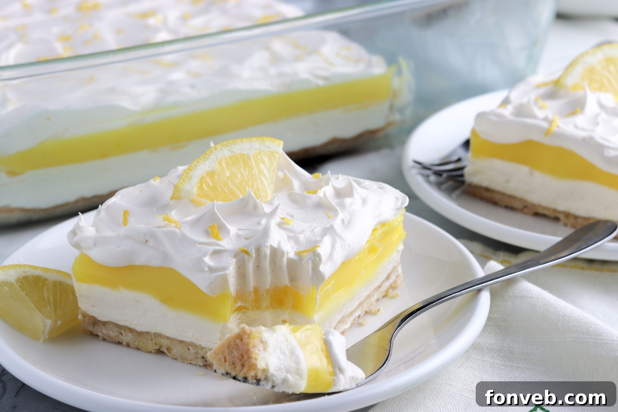 A large serving of Lemon Lush Dessert