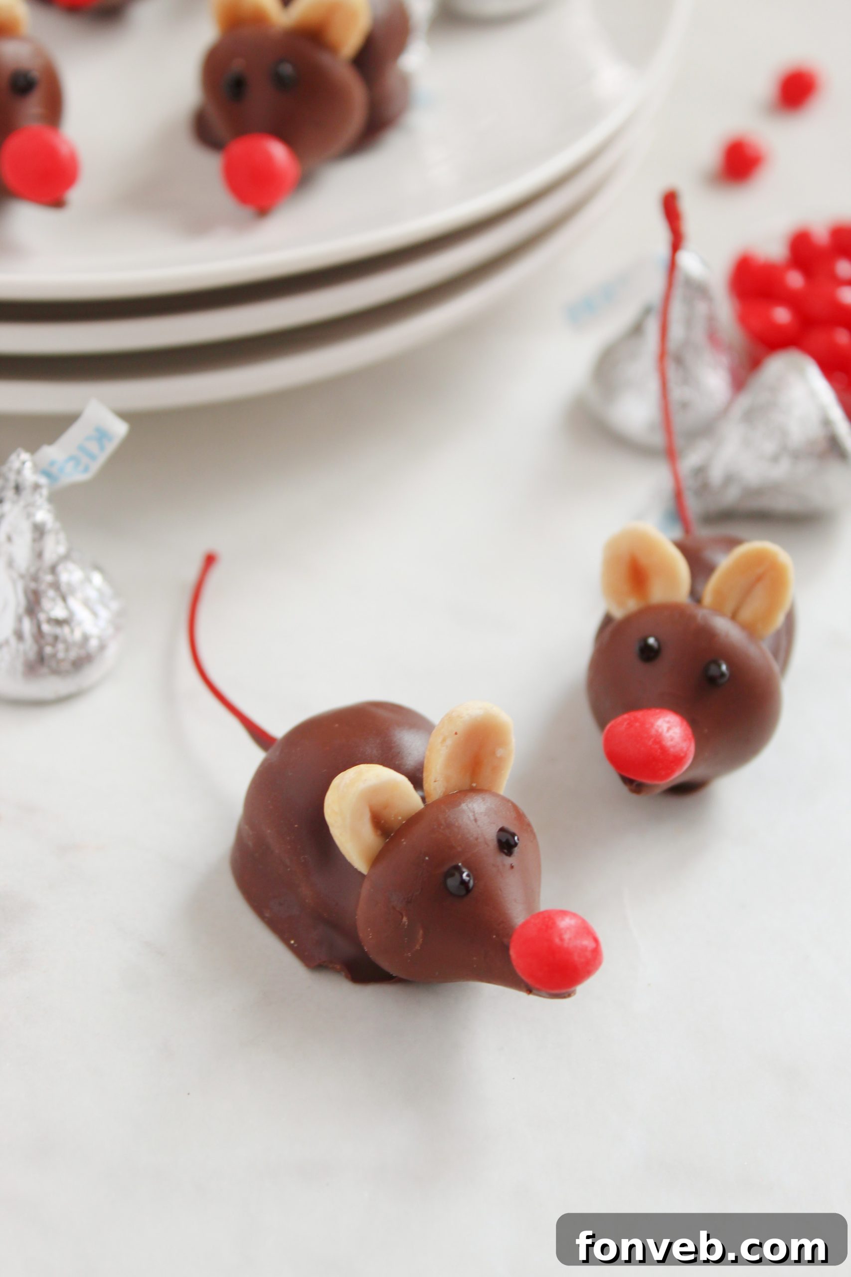 Hershey's Whimsical Winter Mice 9 Hershey's Christmas Mice Candy showing the red hot nose