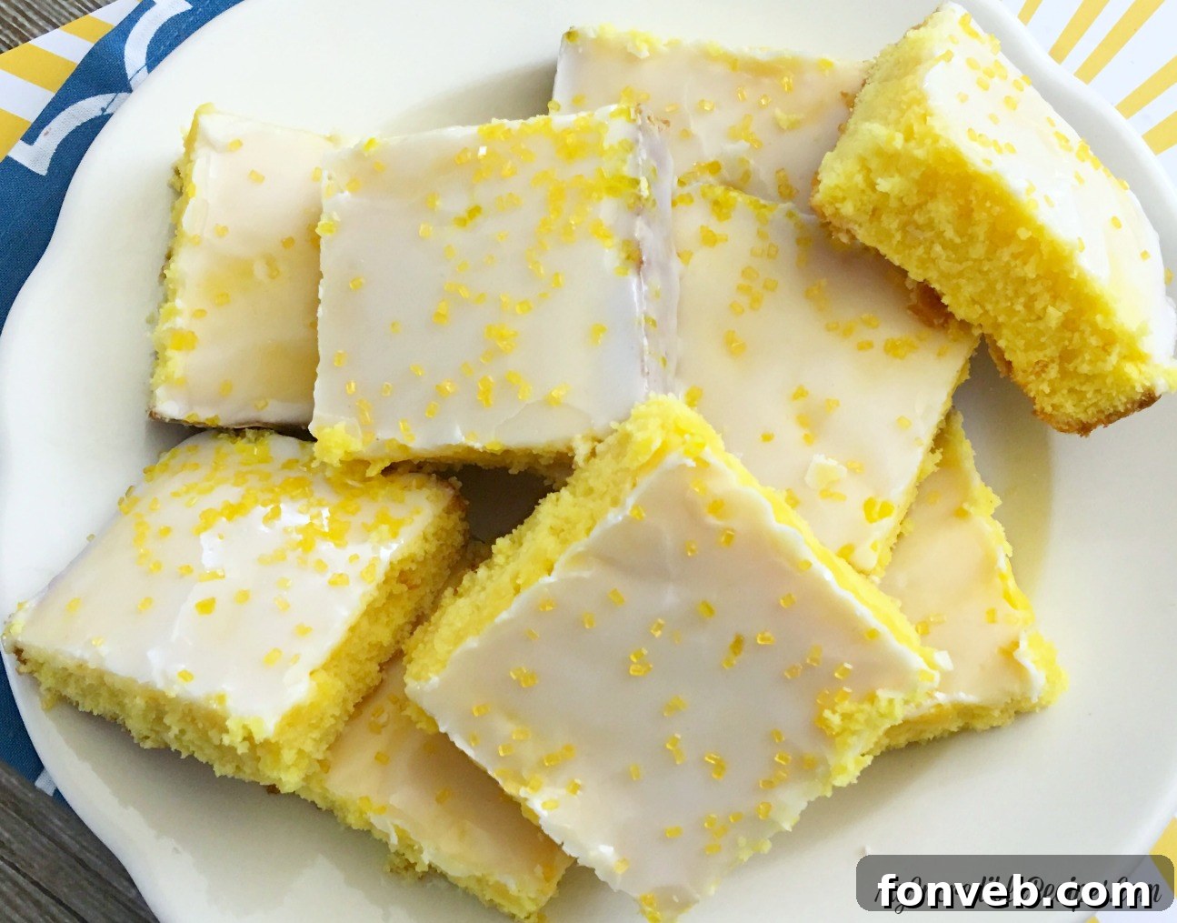 Plated lemon cream cheese brownies, ready to eat