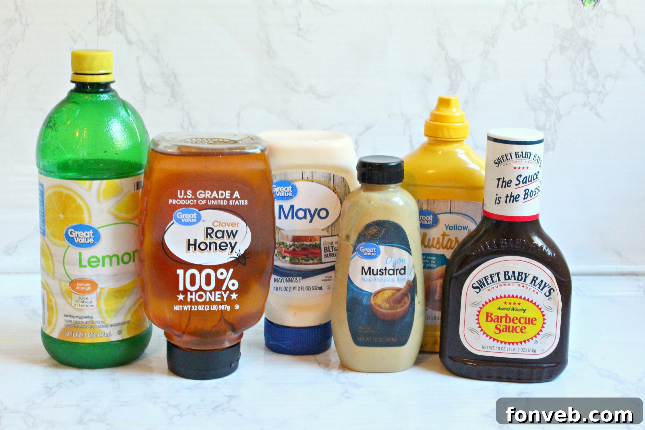 Ingredients for Chick-Fil-A Sauce on a wooden board