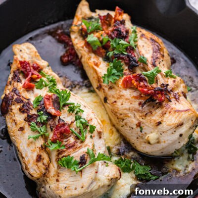 Cheesy Spinach & Sundried Tomato Stuffed Chicken recipe card image