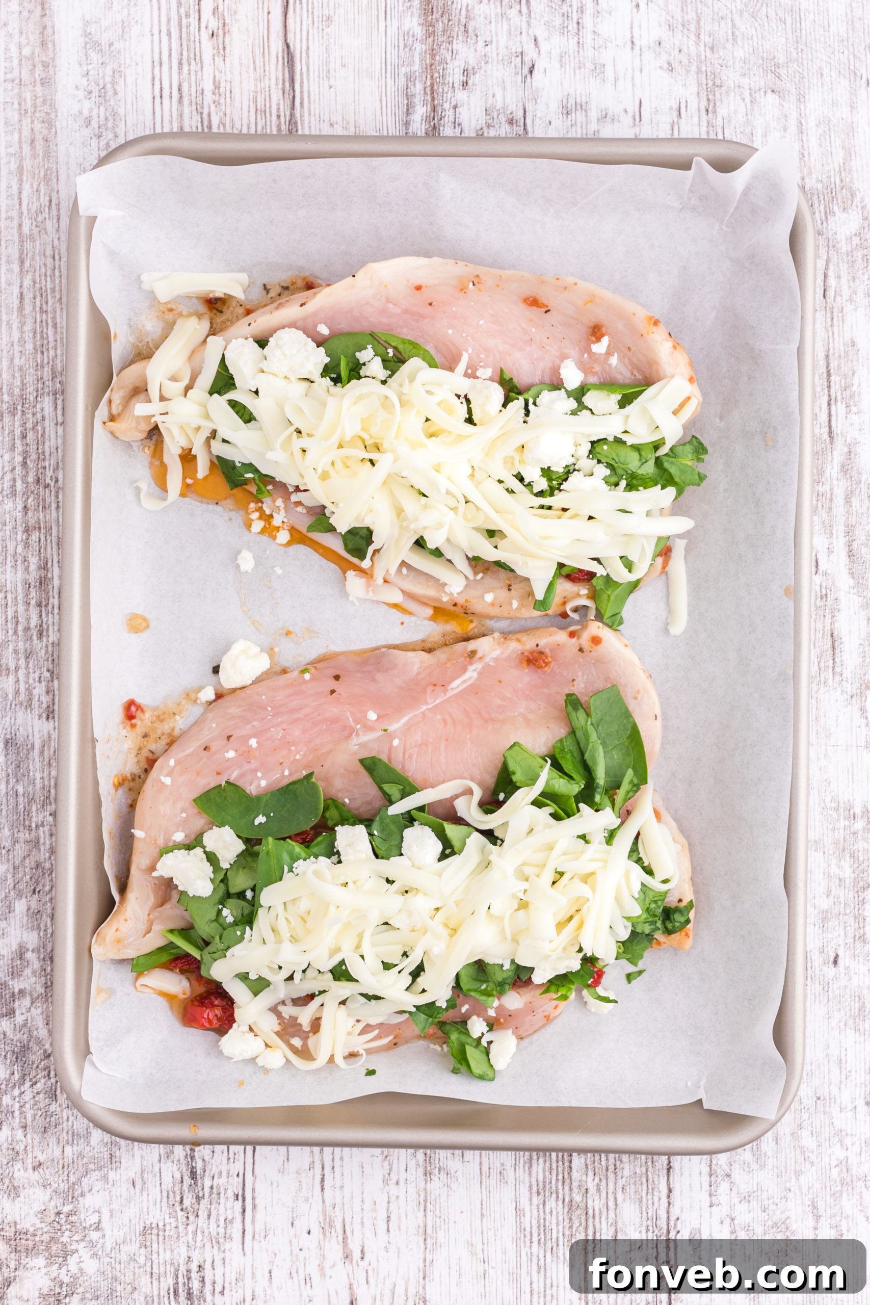 Close-up of a perfectly seared and baked stuffed chicken breast