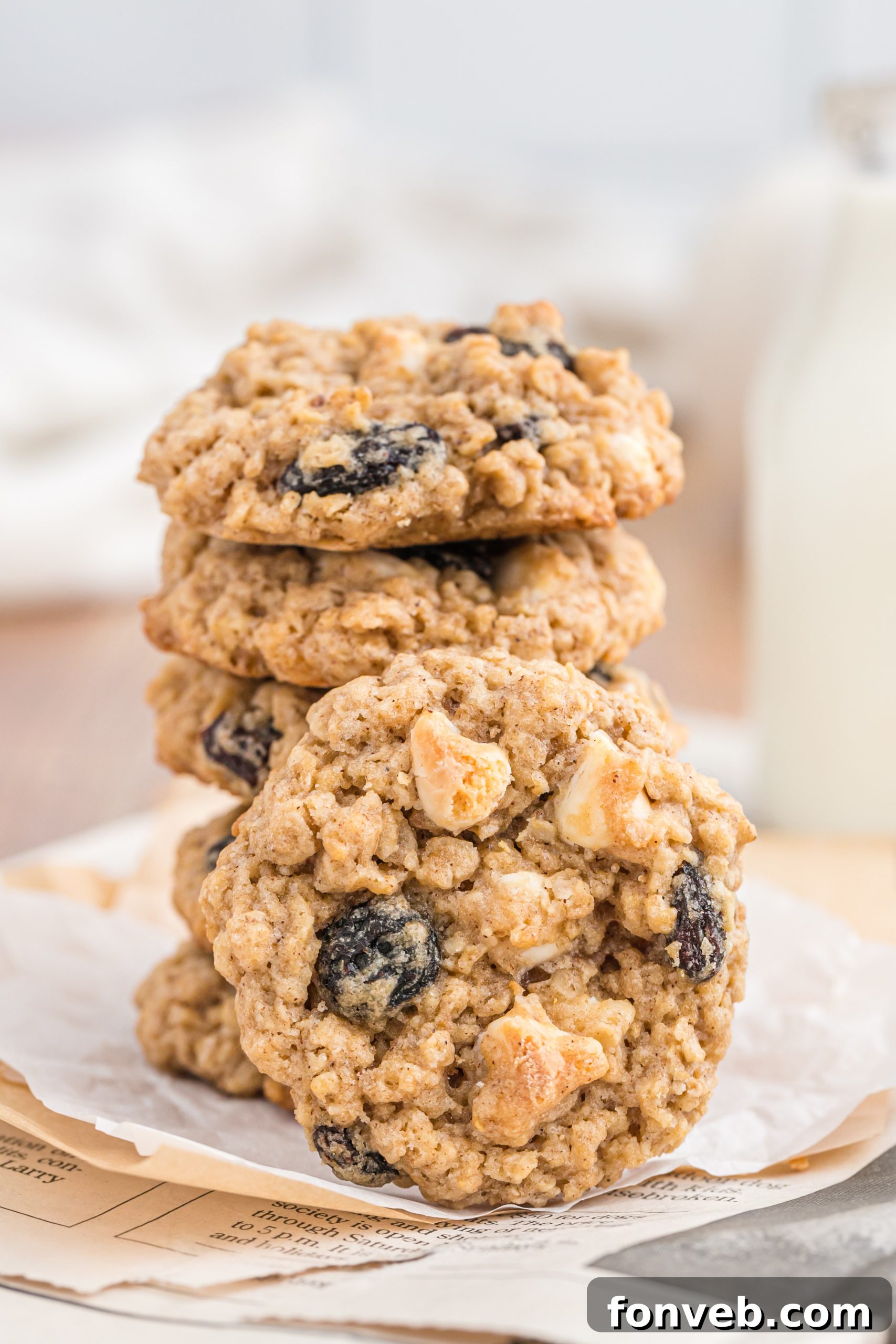 Delicious freshly baked oatmeal raisin cookies on a cooling rack