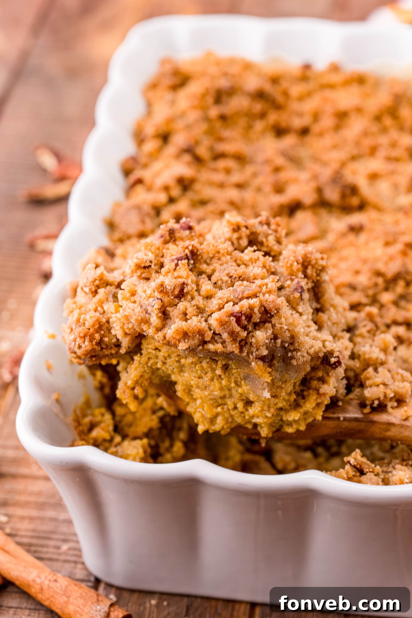 Pumpkin crisp baked in a baking dish, ready to serve