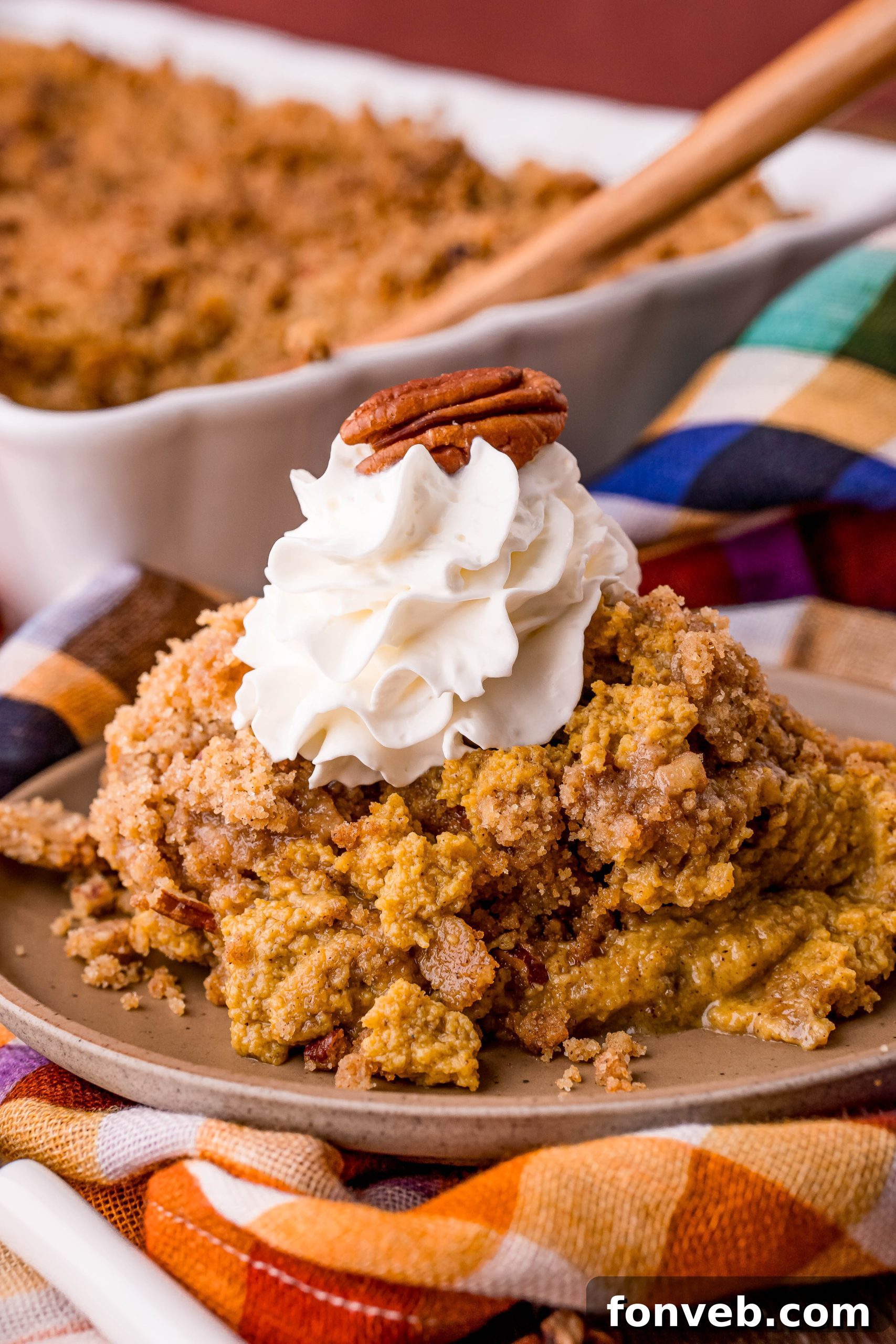 Close-up of the texture of the pumpkin crisp topping