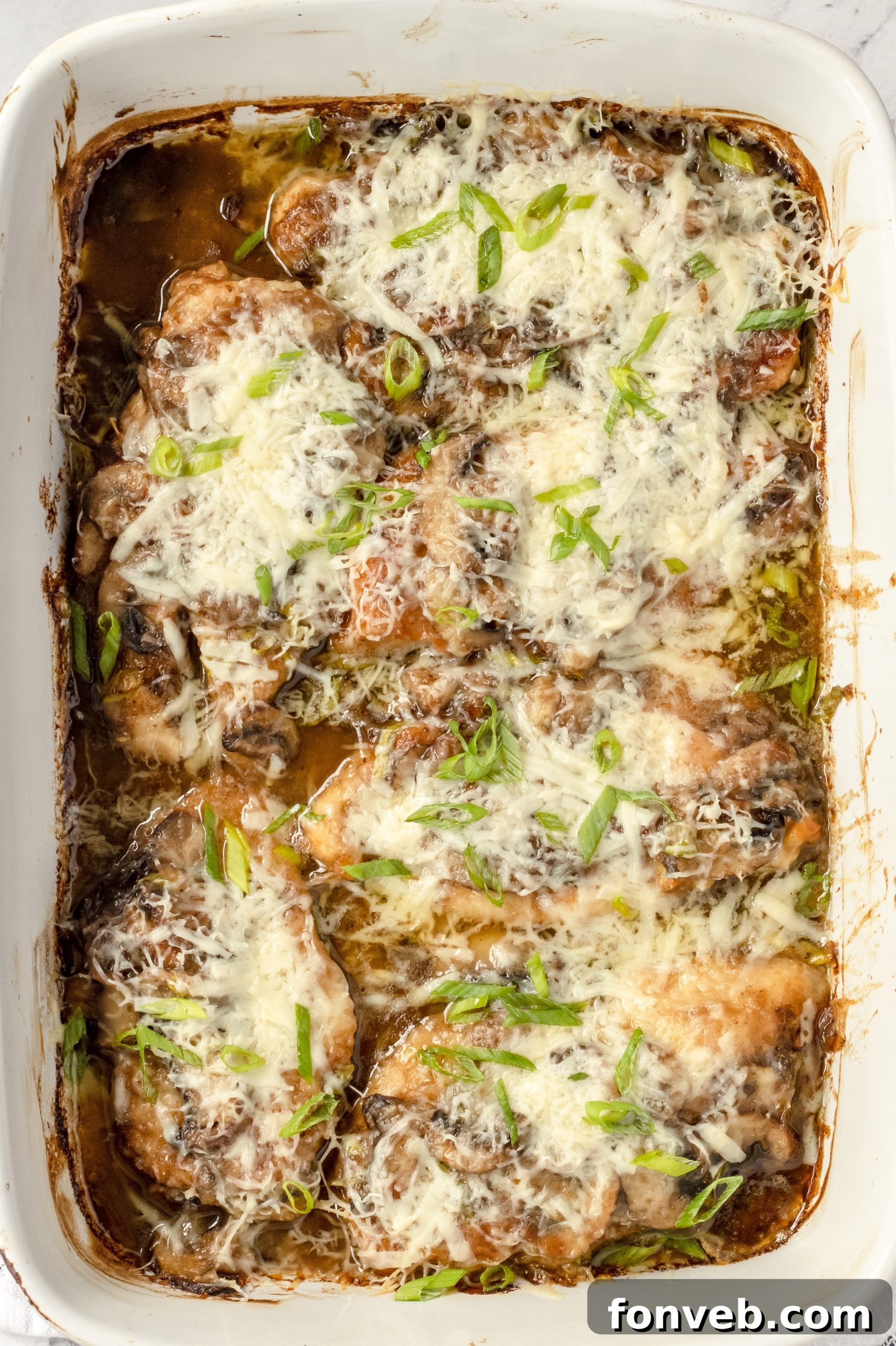 Overhead shot of Chicken Lombardy with fresh garnish