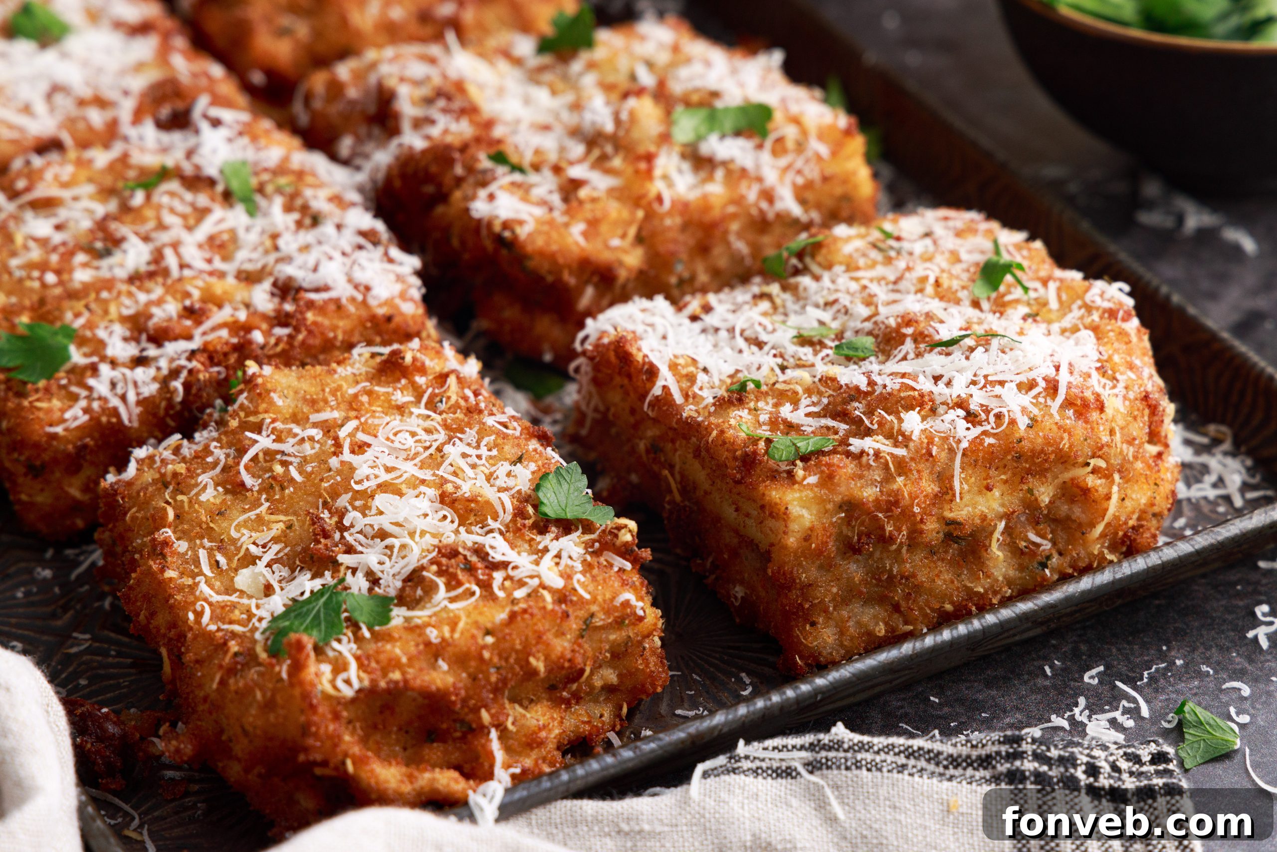 Golden Lasagna Crunch 12 Deep fried lasagna ready to be served