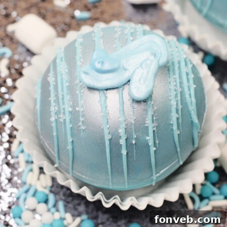 Cinderella Hot Cocoa Bomb with a chocolate glass slipper