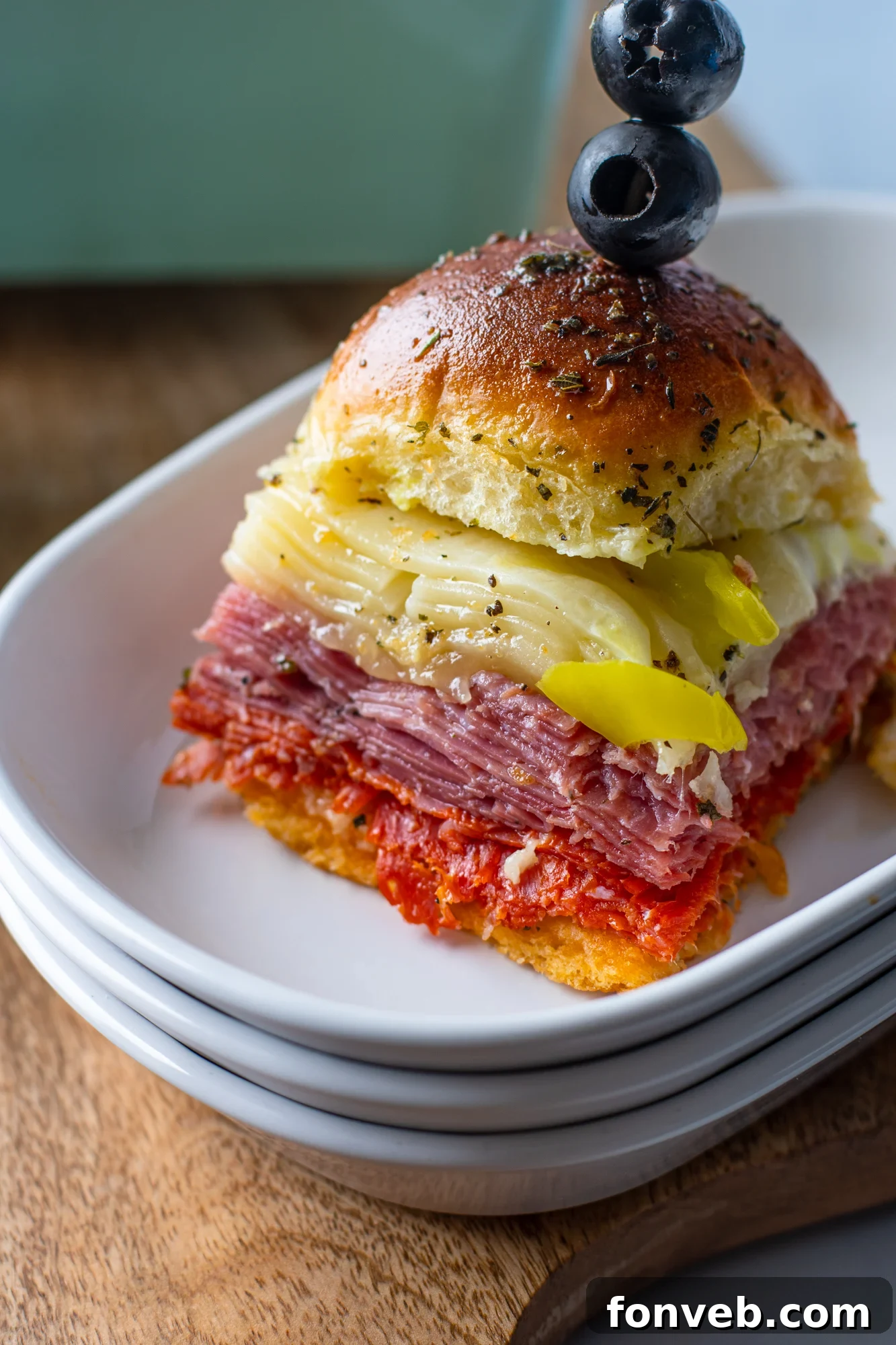 Little Italian Bites 2 Delicious Italian Sliders on a baking sheet
