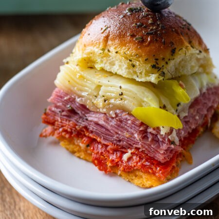 Italian Sliders with melted cheese and deli meat