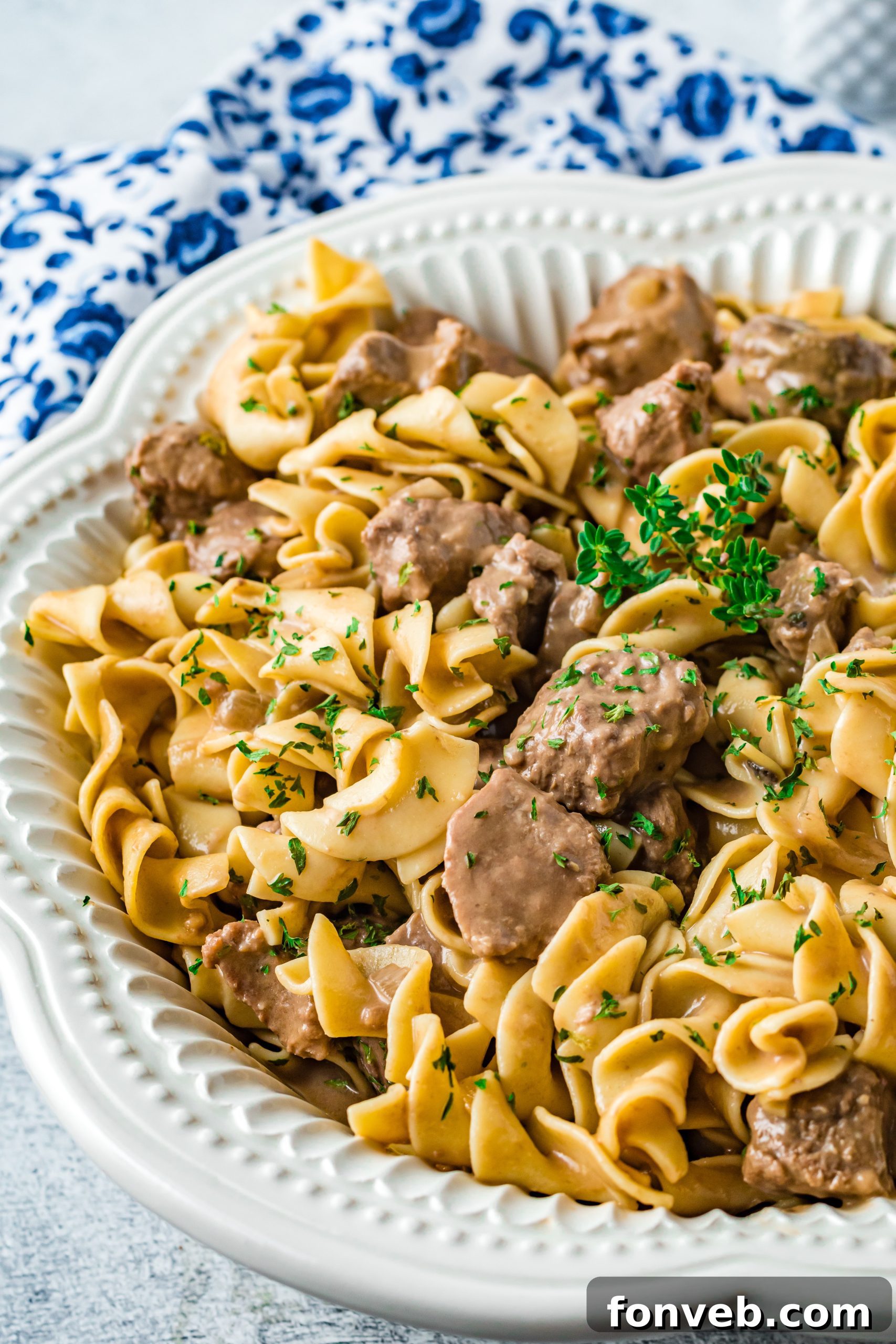 Delicious Crock Pot Beef and Noodles in a bowl, ready to be served