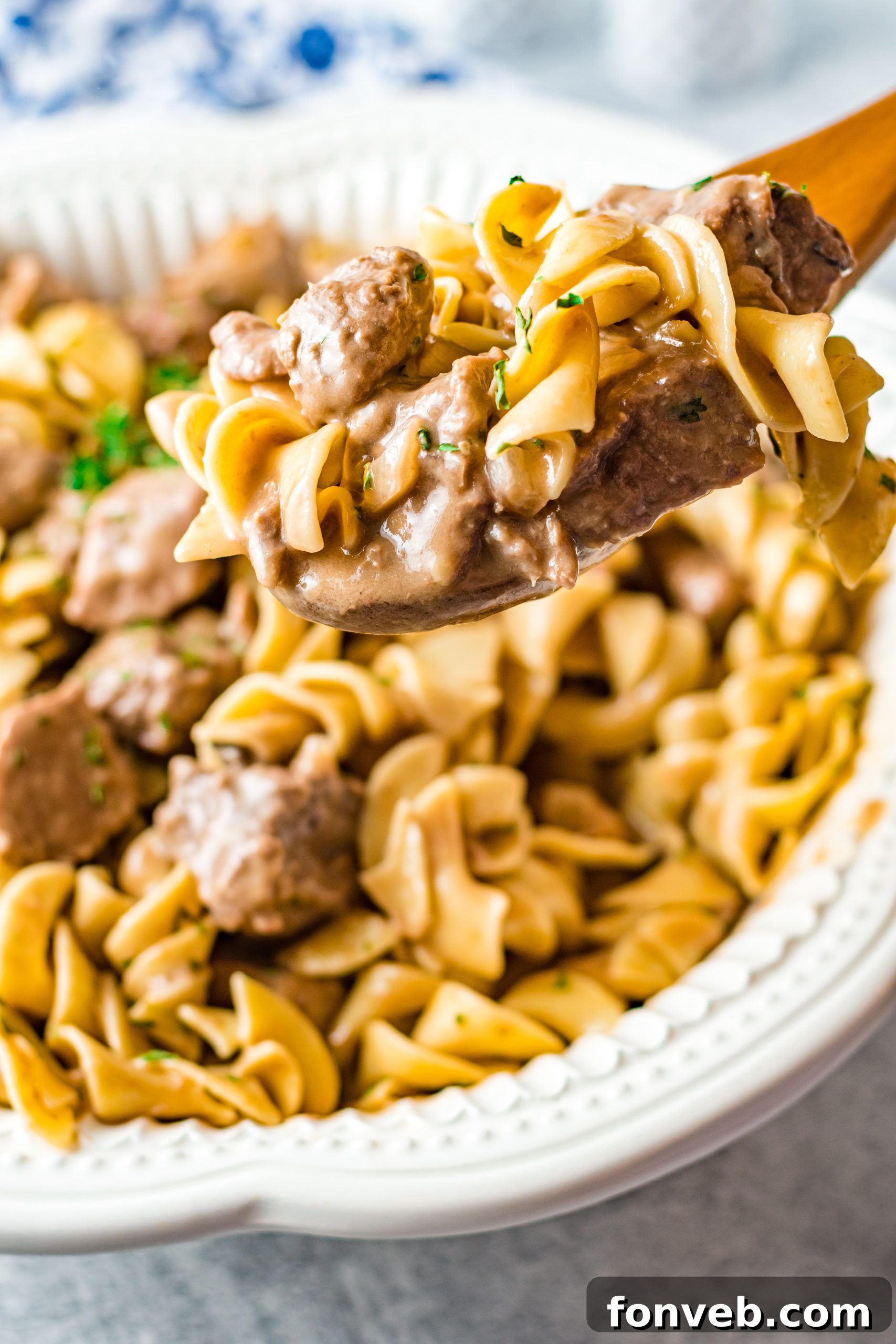 A close-up shot of the creamy and flavorful Crock Pot Beef and Noodles